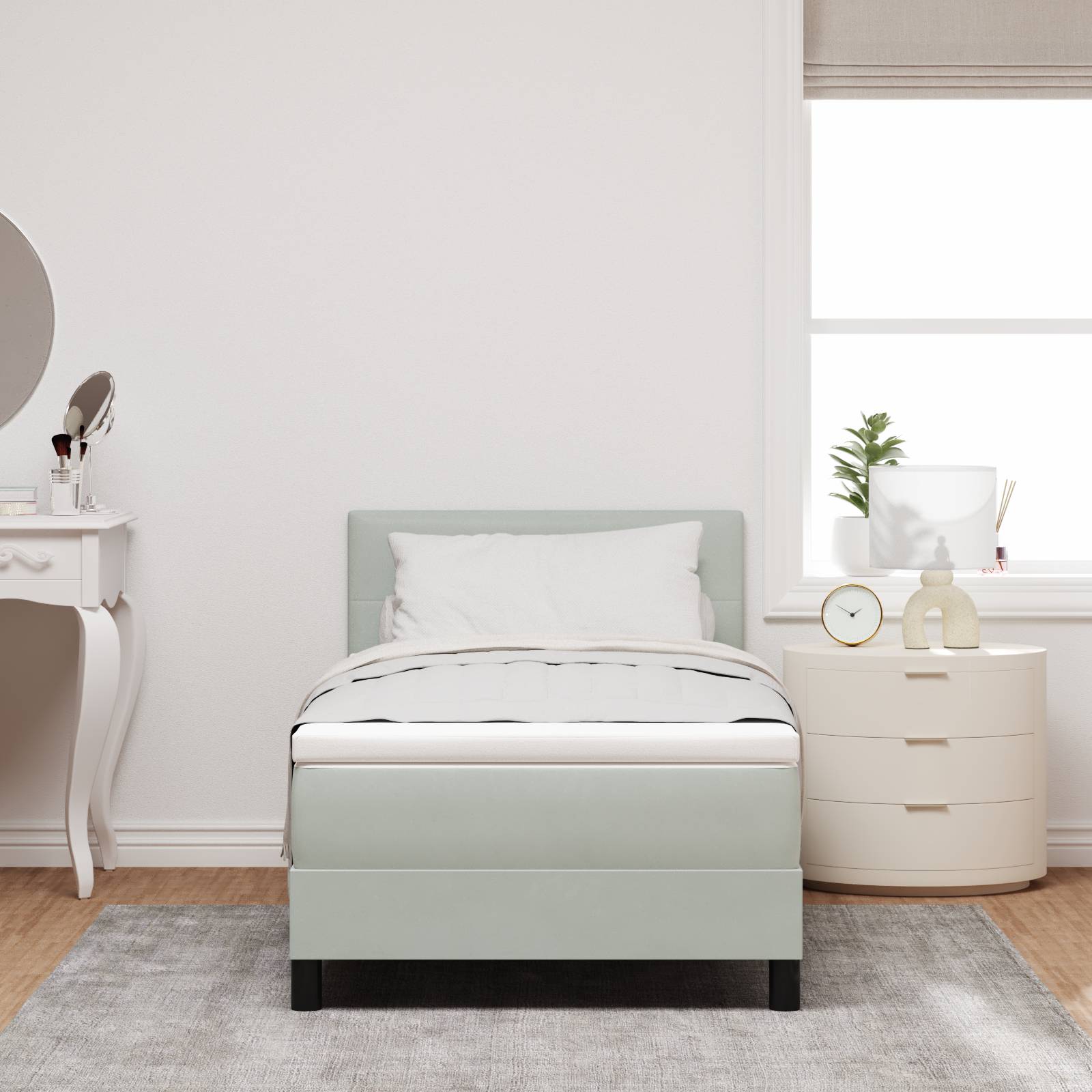vidaXL LED Boxspringbett mit Matratze Hellgrau 90x190 cm Samt
