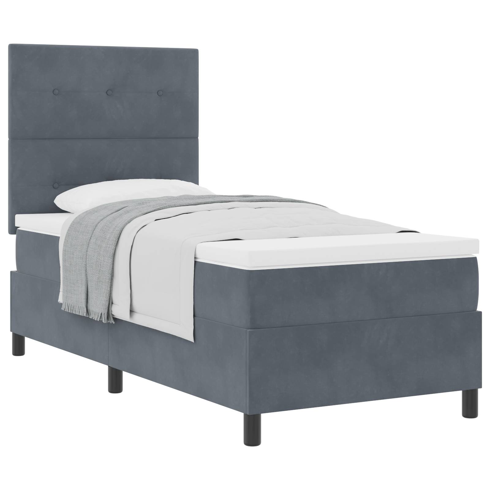 vidaXL Boxspringbett mit Matratze Dunkelgrau 100x200 cm Samt