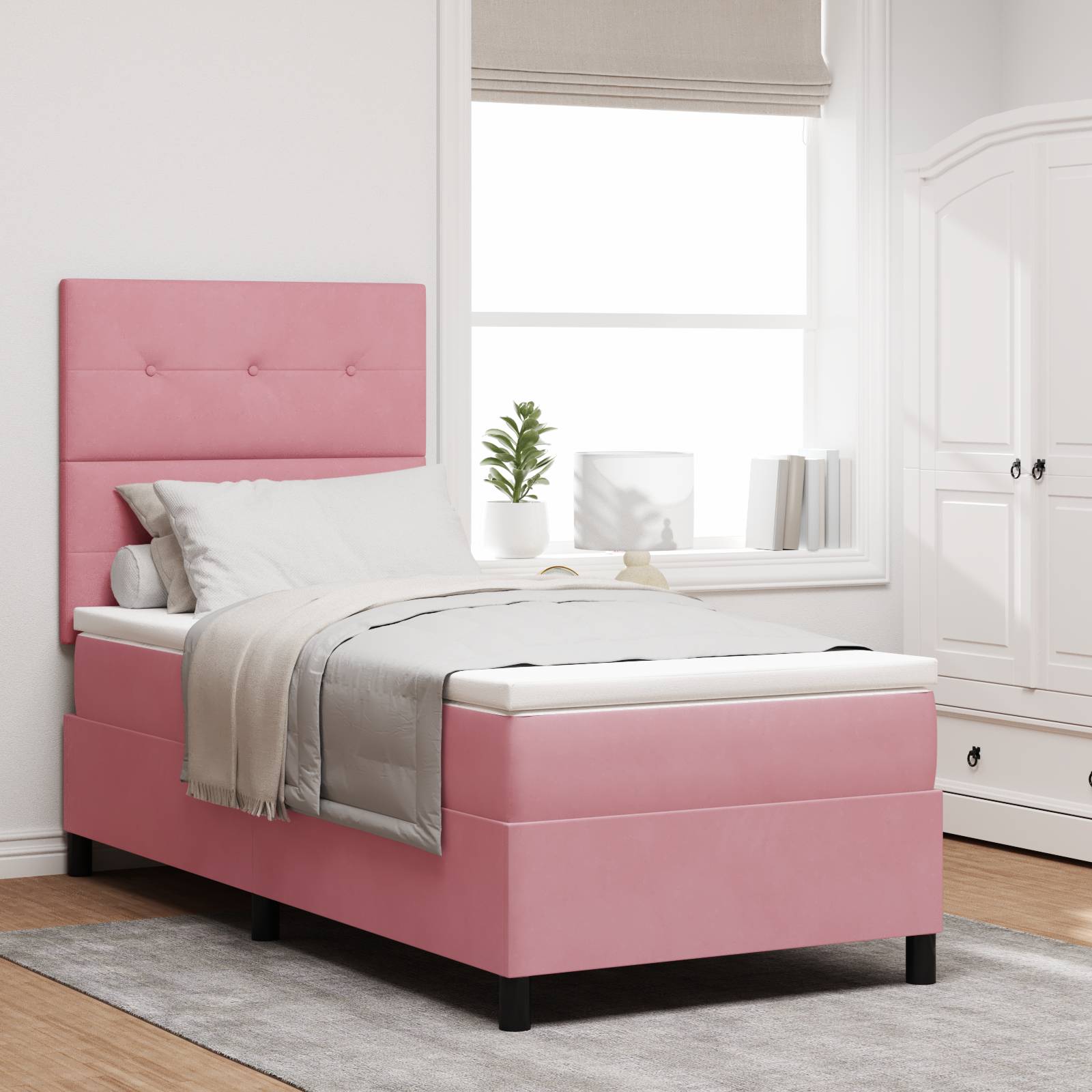 vidaXL Boxspringbett mit Matratze Rosa Samt