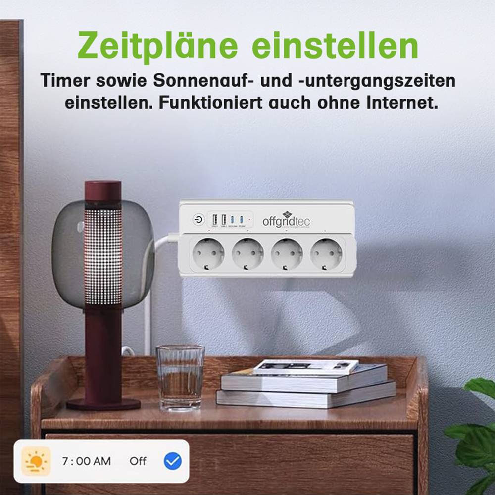 Offgridtec Smarte 4-fach Steckdosenleiste + 2x USB-A und 2x USB-C Anschluss mit Smart Life- oder Tuya-App - 1,5m Kabel