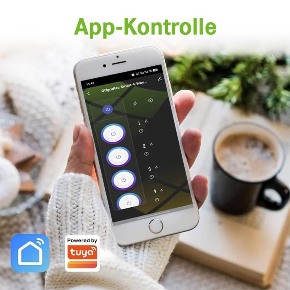 Offgridtec Smarte 3-fach Steckdosenleiste mit Smart Life- oder Tuya-App 1,8m Kabel