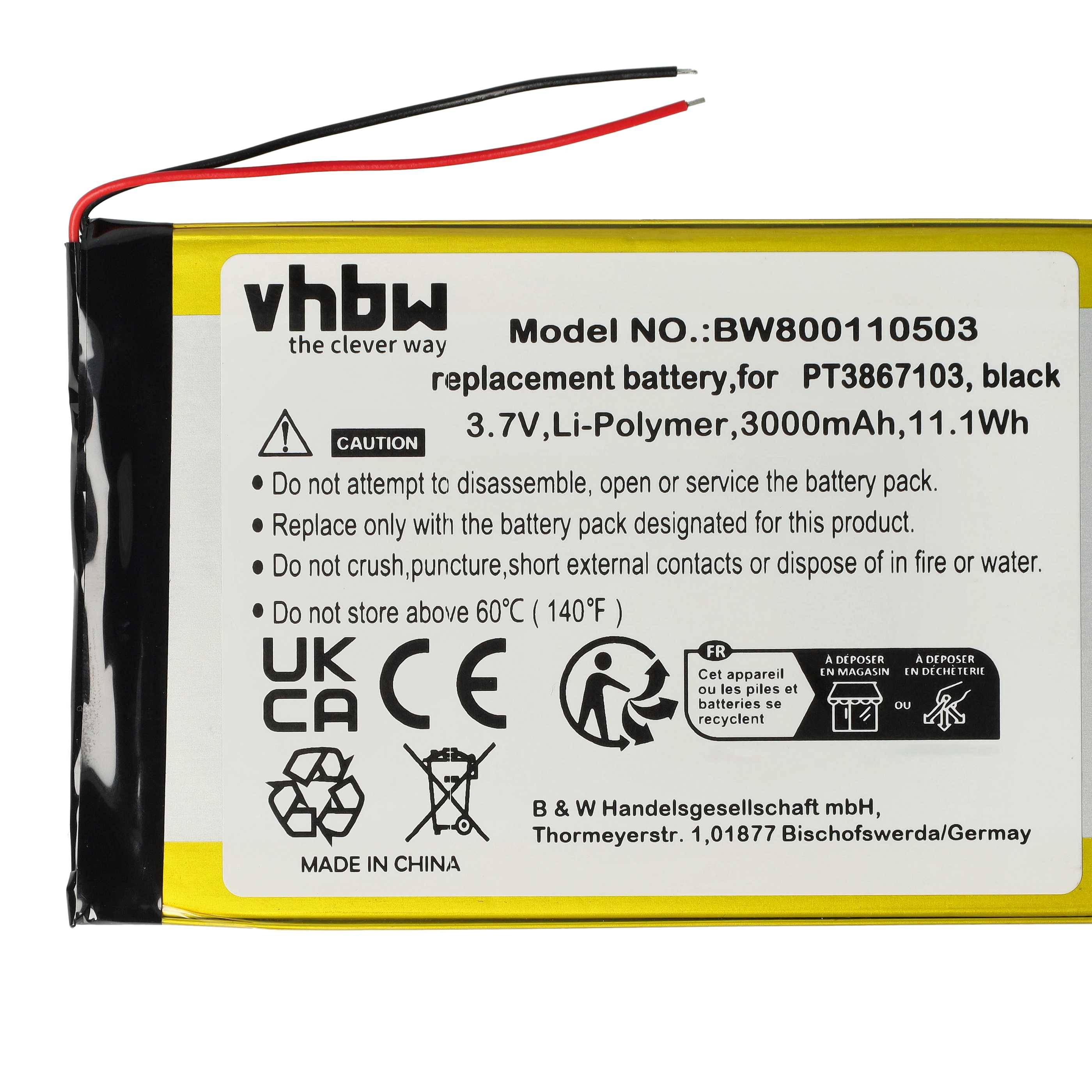 vhbw Akku Ersatz für PT3867103 für Tablet Pad (3000 mAh, 3,7 V, Li-Polymer)