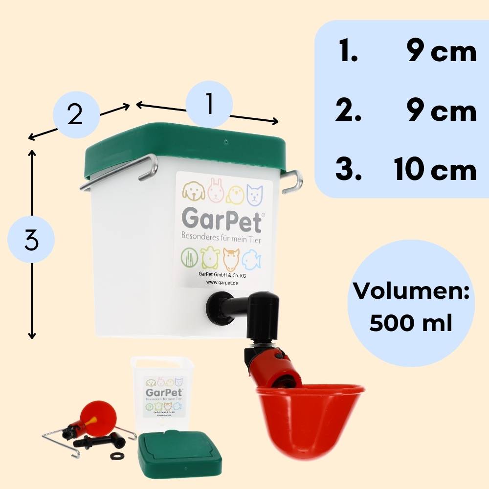 2er Set Beckentränke 500 ml Geflügeltränke Küken Nager Hasen Hühner Geflügel Wasserspender Tränkebecken Trinkflasche mit Halterung