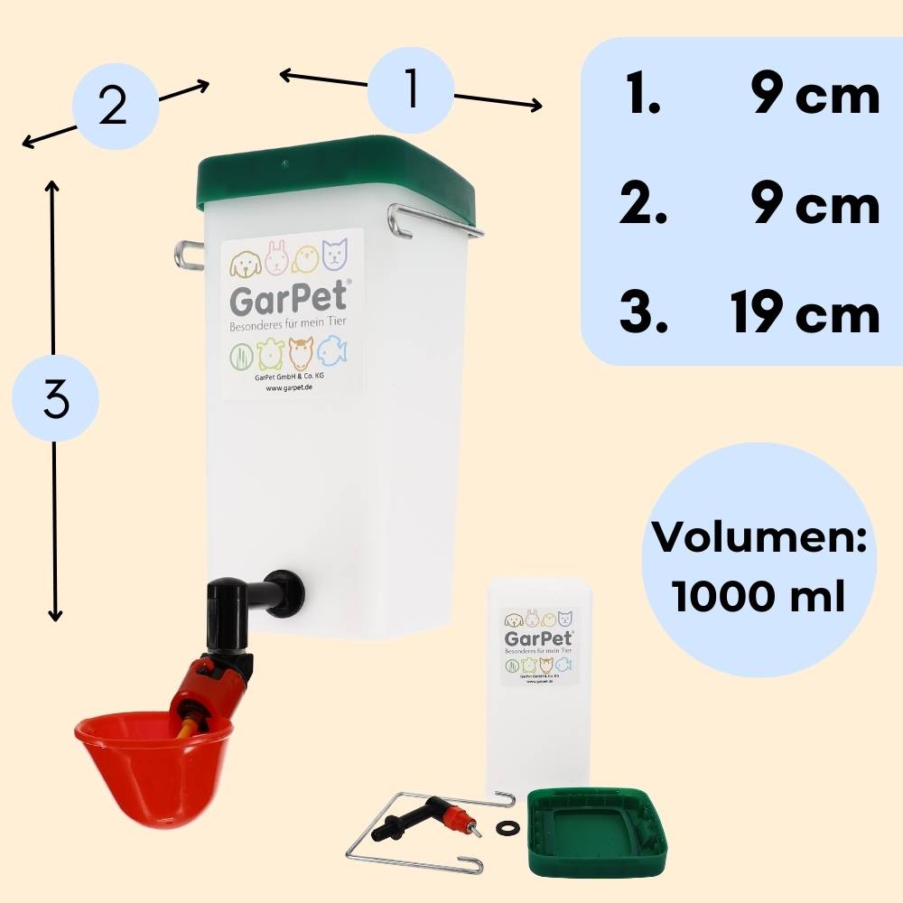 2er Set Beckentränke 1000 ml Geflügeltränke Küken Nager Hasen Hühner Geflügel Wasserspender Tränkebecken Trinkflasche mit Halterung