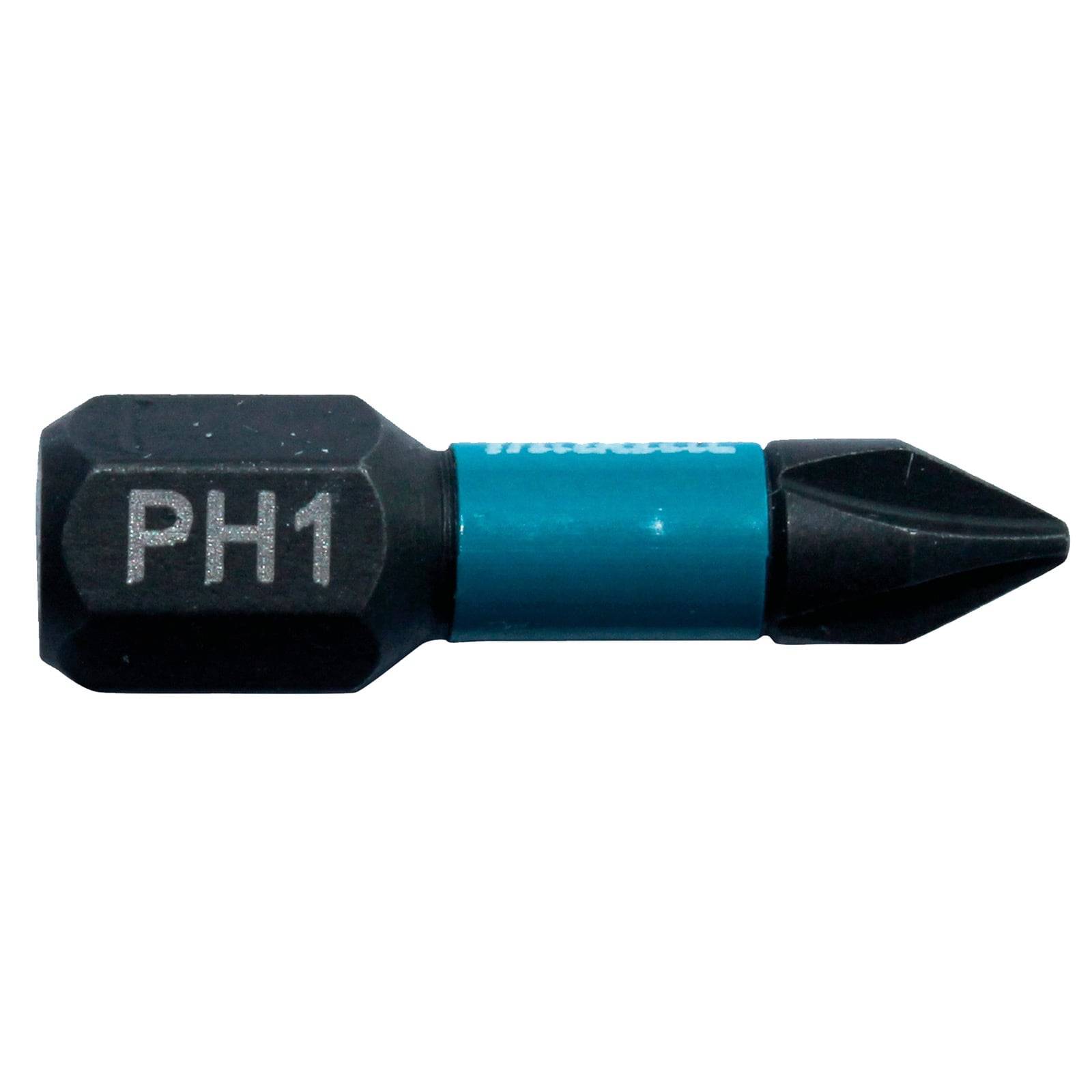 Ein schwarzer und blauer Phillips-Schraubendreher-Bit mit der Aufschrift 