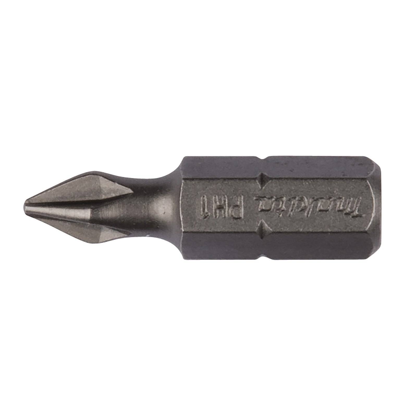 Ein grauer Phillips-Schraubendreher-Bit mit der Gravur 'PH1' an seiner Seite, entwickelt zur Verwendung mit kompatiblen Schraubenziehern.