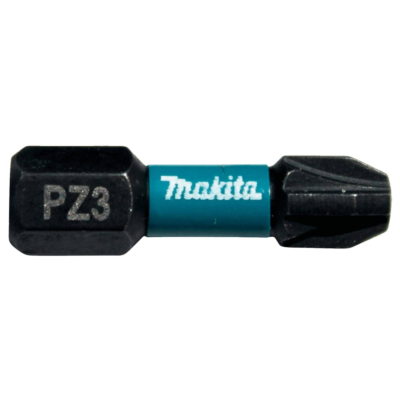 Ein Makita PZ3 Schrauberbit mit einem türkisfarbenen Mittelteil, auf dem das Makita-Logo angebracht ist.