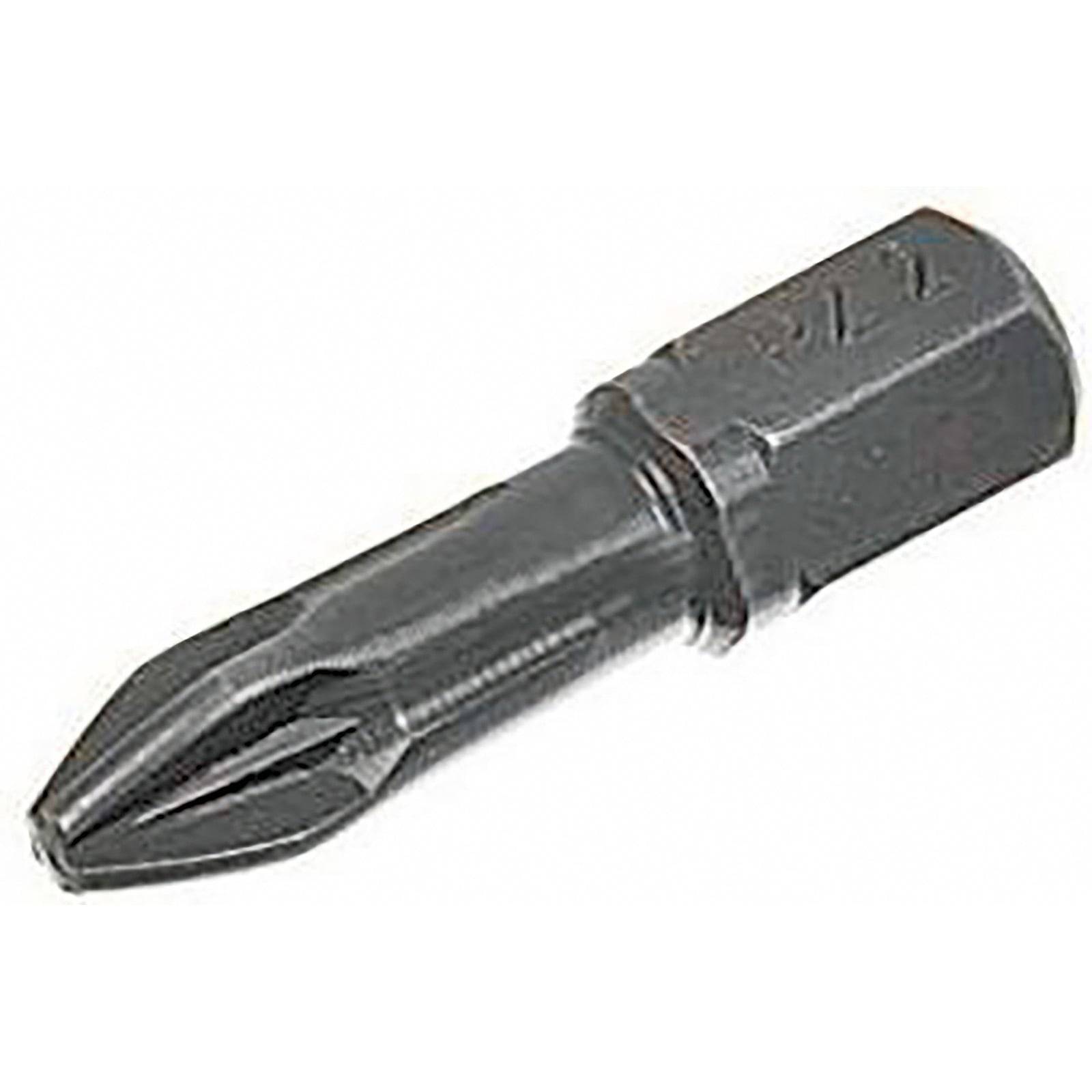 Ein schwarzer Phillips-Schraubendreh-Bit mit sechseckiger Basis und kreuzförmiger Spitze.