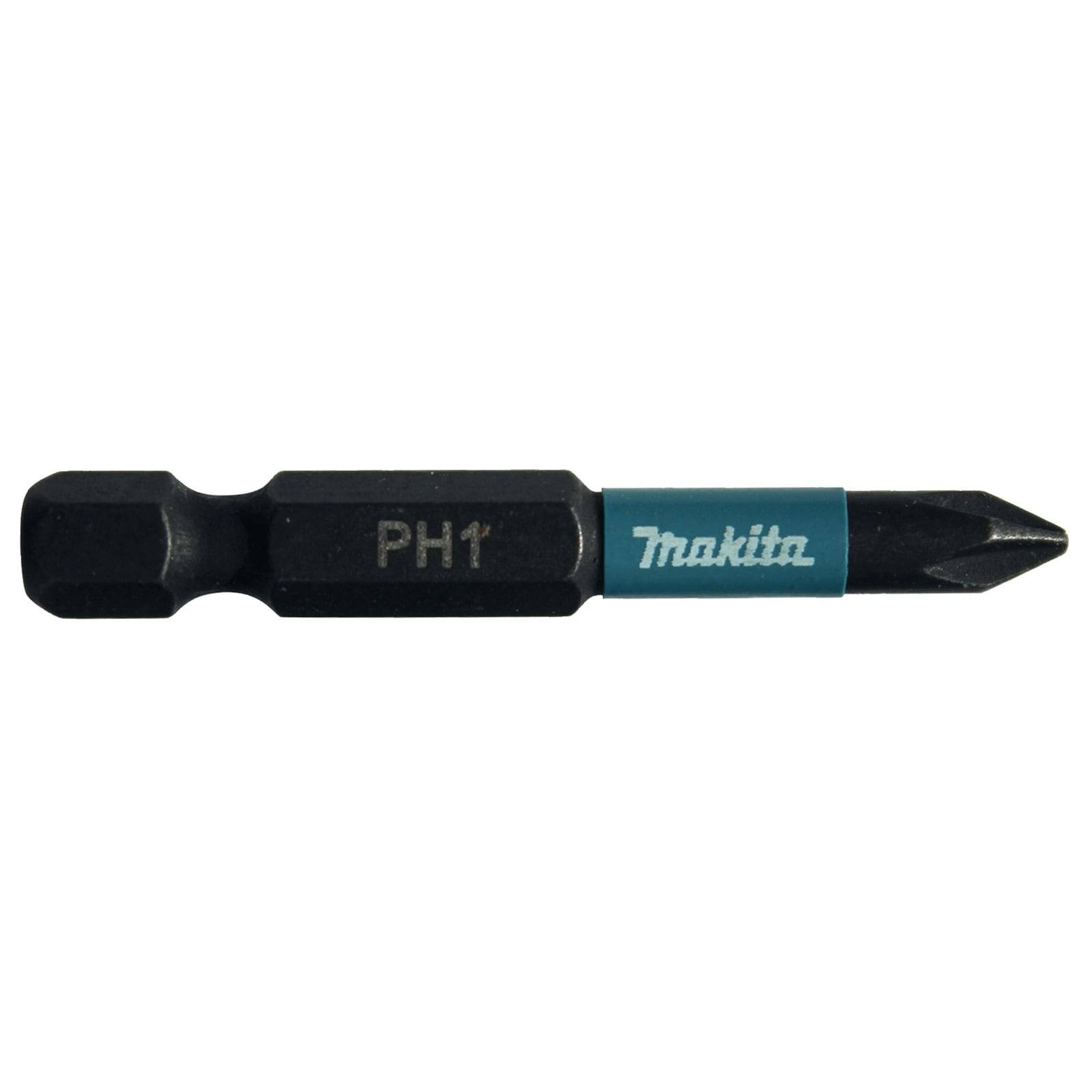 Phillips-Schraubendreher-Bit mit der Markierung 'PH1', mit einem blauen Band mit der Beschriftung 'Makita', konzipiert für den Einsatz mit Bohrmaschinen und Schraubenziehern.