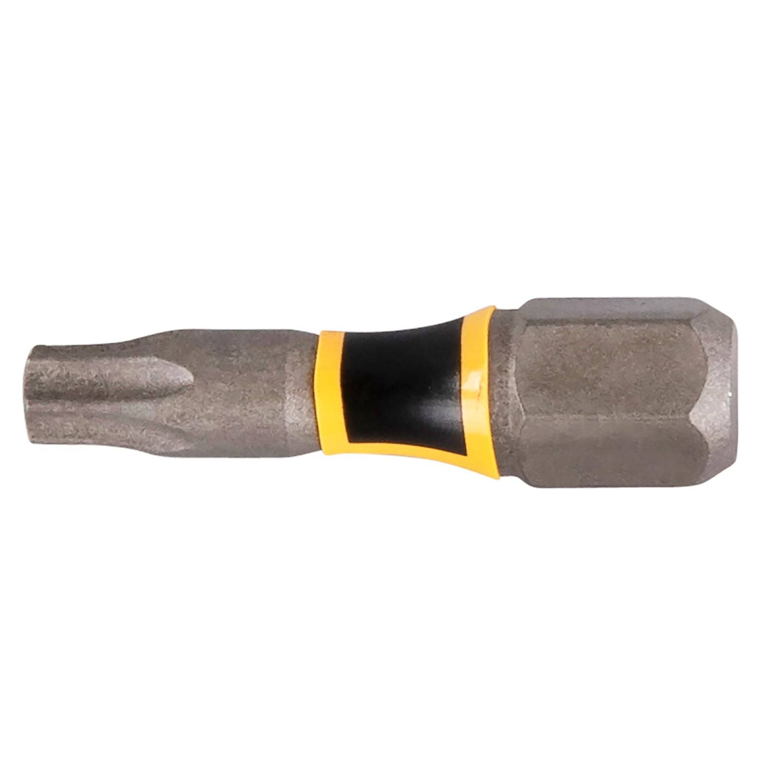 Ein Torx-Schraubendreher-Bit mit einem gelb-schwarzen Band in der Mitte; verwendet zum Anziehen oder Lösen von Torx-Schrauben.
