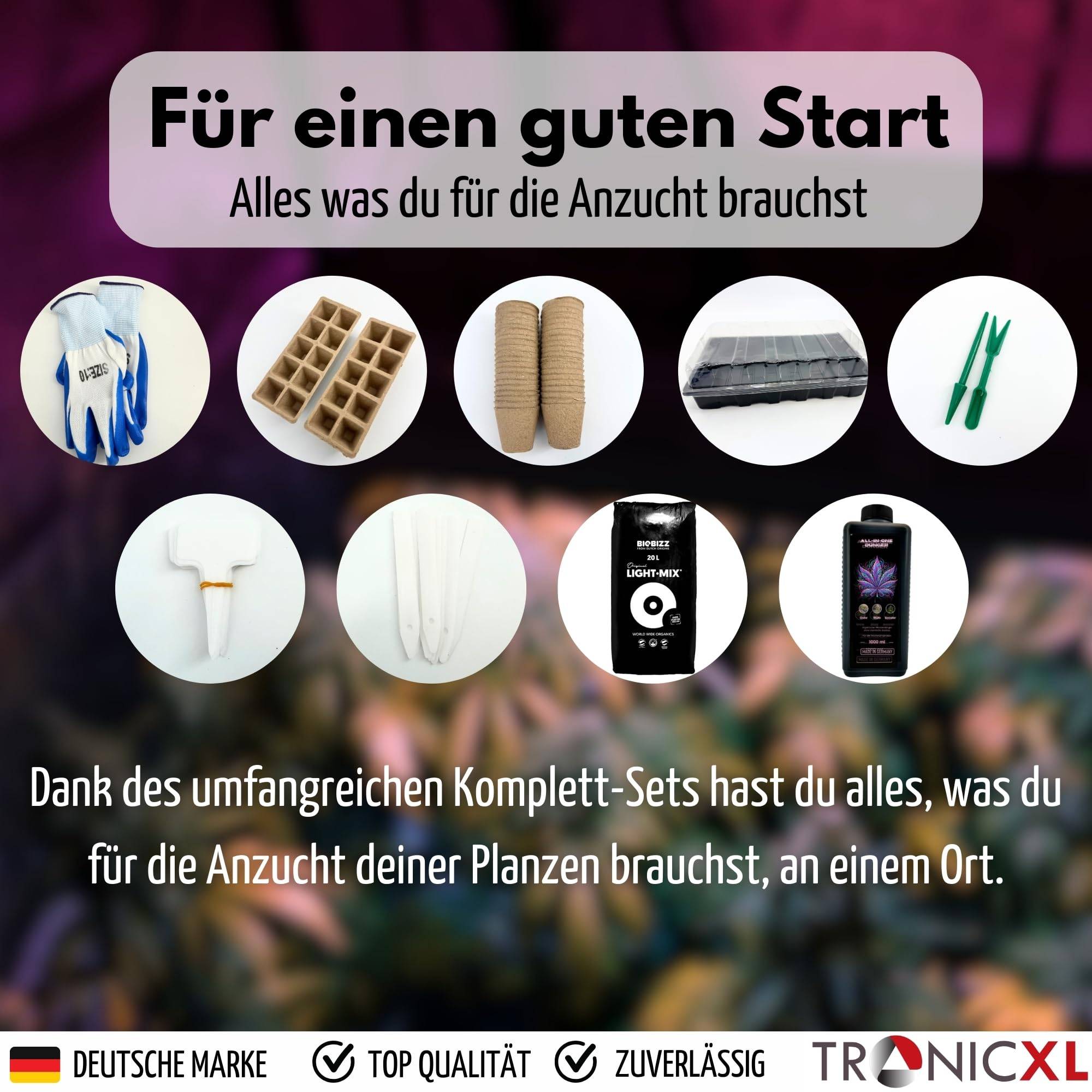 70 Teile Anzucht Set für Growbox Grow Starter Set Pflanztöpfe für Samen I Zimmergewächshaus + Anzuchttöpfe + Werkzeuge + Dünger + Light Mix für