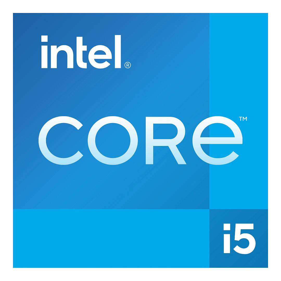 Intel Core i5 Logo mit blauem Hintergrund, auf dem die Wörter 