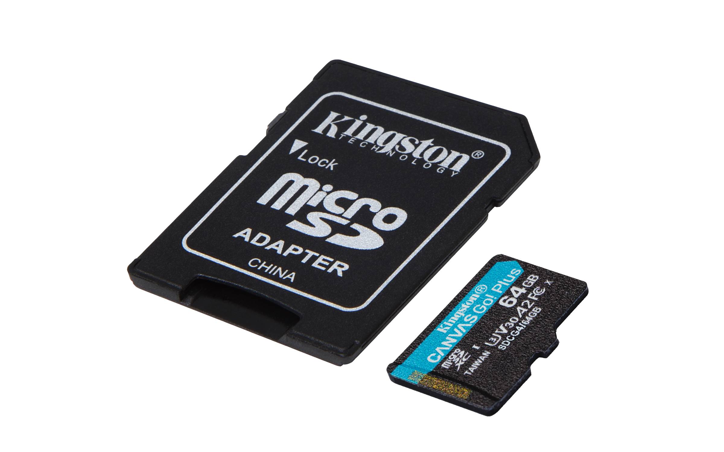 Kingston Technology 64GB microSDXC Canvas Go Plus Gen4 200 MB/s A2 U3 V30-Karte + Adapter, 64 GB, MicroSD, Klasse 10, UHS-I, 200 MB/s, 100 MB/s
