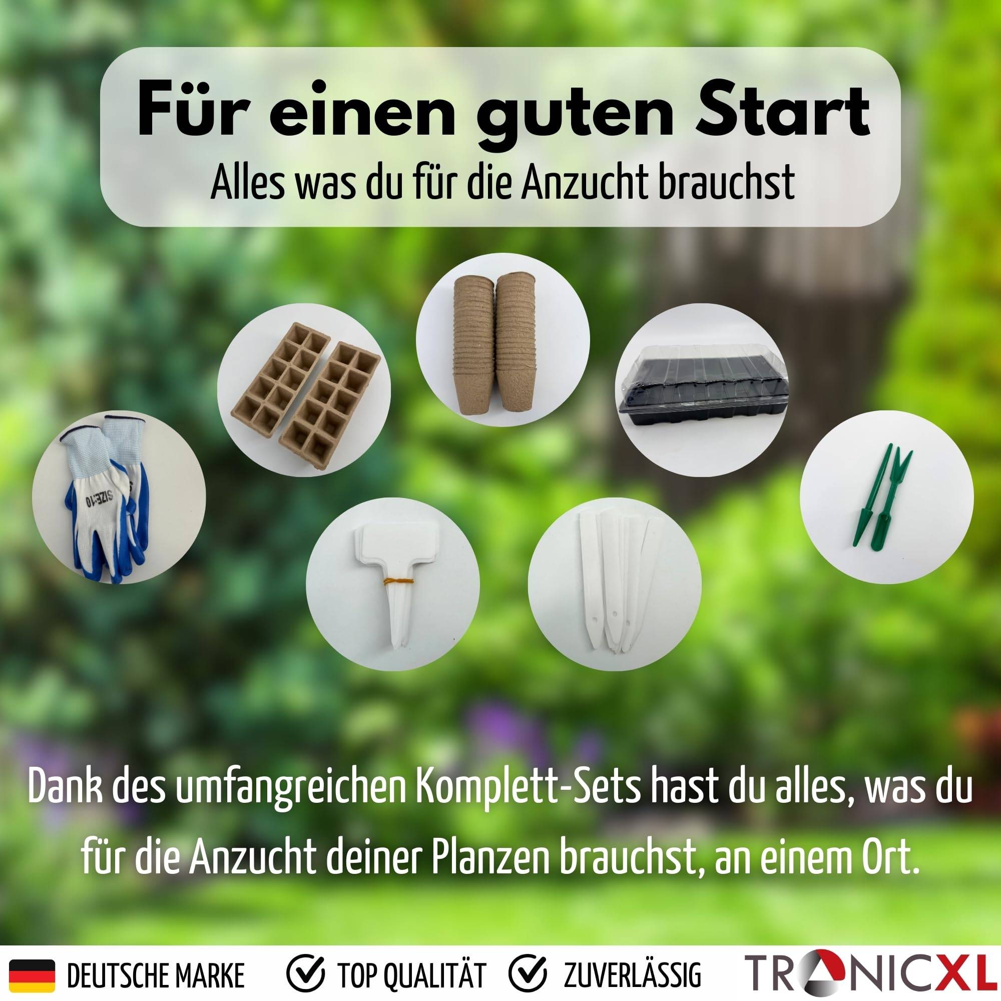 Zimmergewächshaus Anzuchtkasten Anzucht Set Starter + Pflanztöpfe + Werkzeug + Handschuhe für Samen Stecklinge Sämling Keimling Mini Gewächshaus