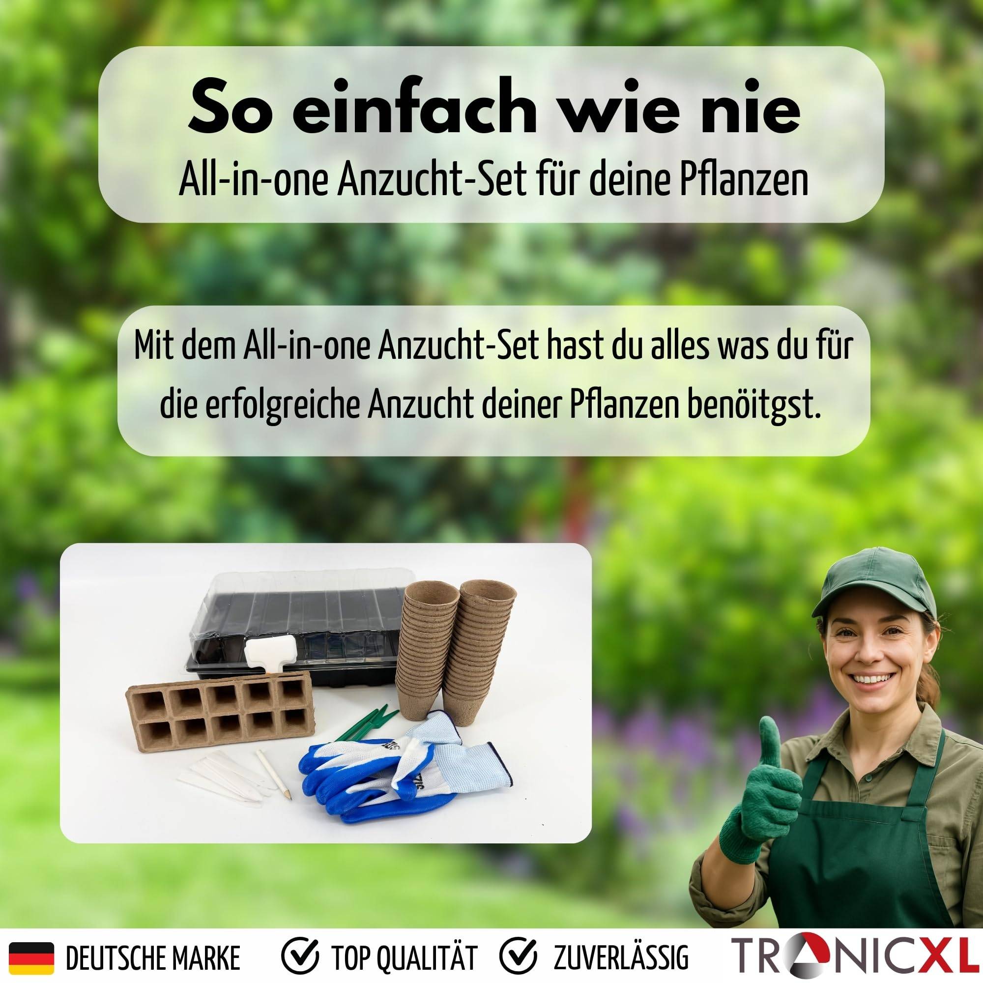 Wurzeldünger Gemüsedünger + Zimmergewächshaus Set Anzuchtkasten Anzucht Set Starter + Pflanztöpfe + Werkzeug + Handschuhe für Samen Steckling An