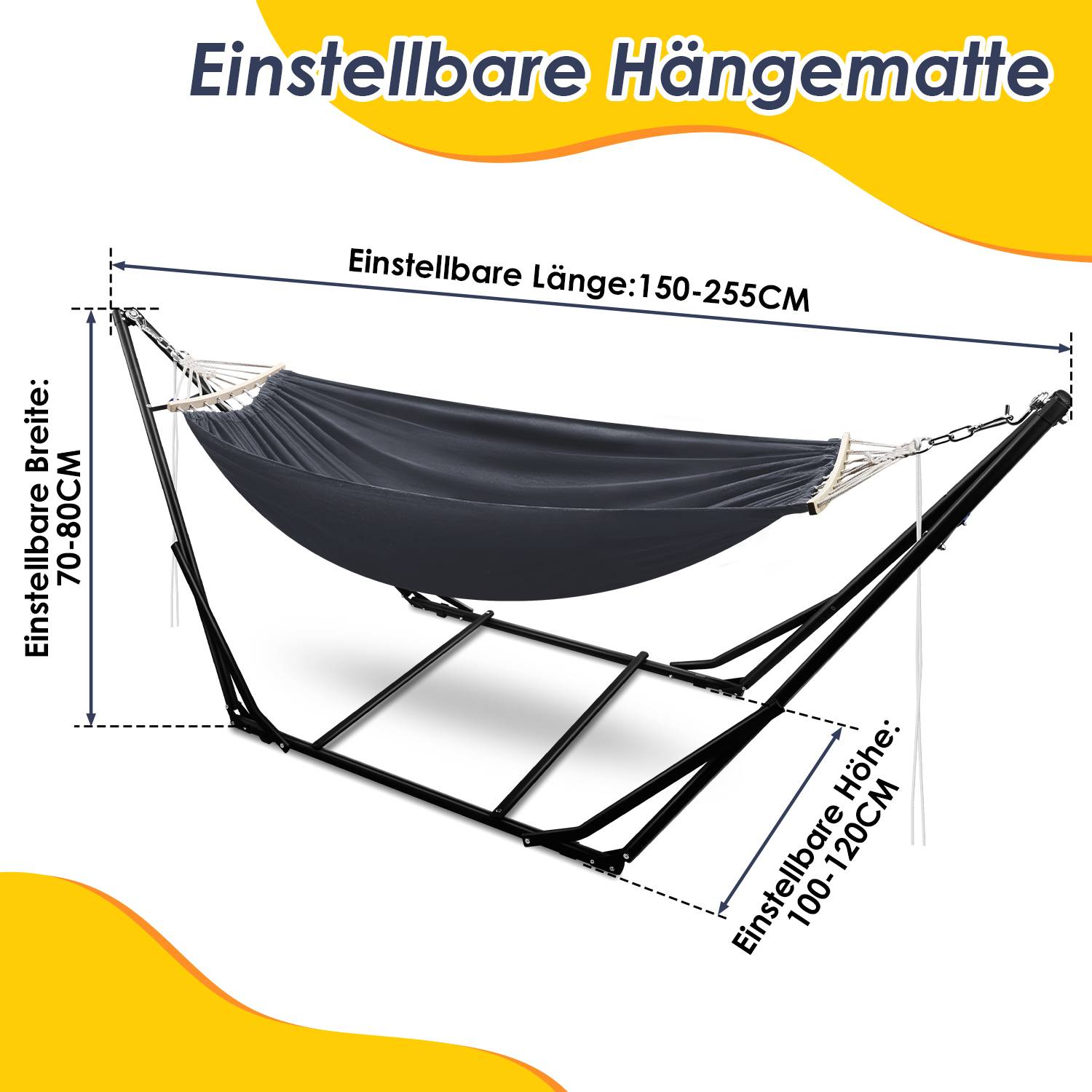 Hängematte mit Gestell Dunkelgrau bis 150kg Hängematten Outdoor Stabhängematte Hängesessel