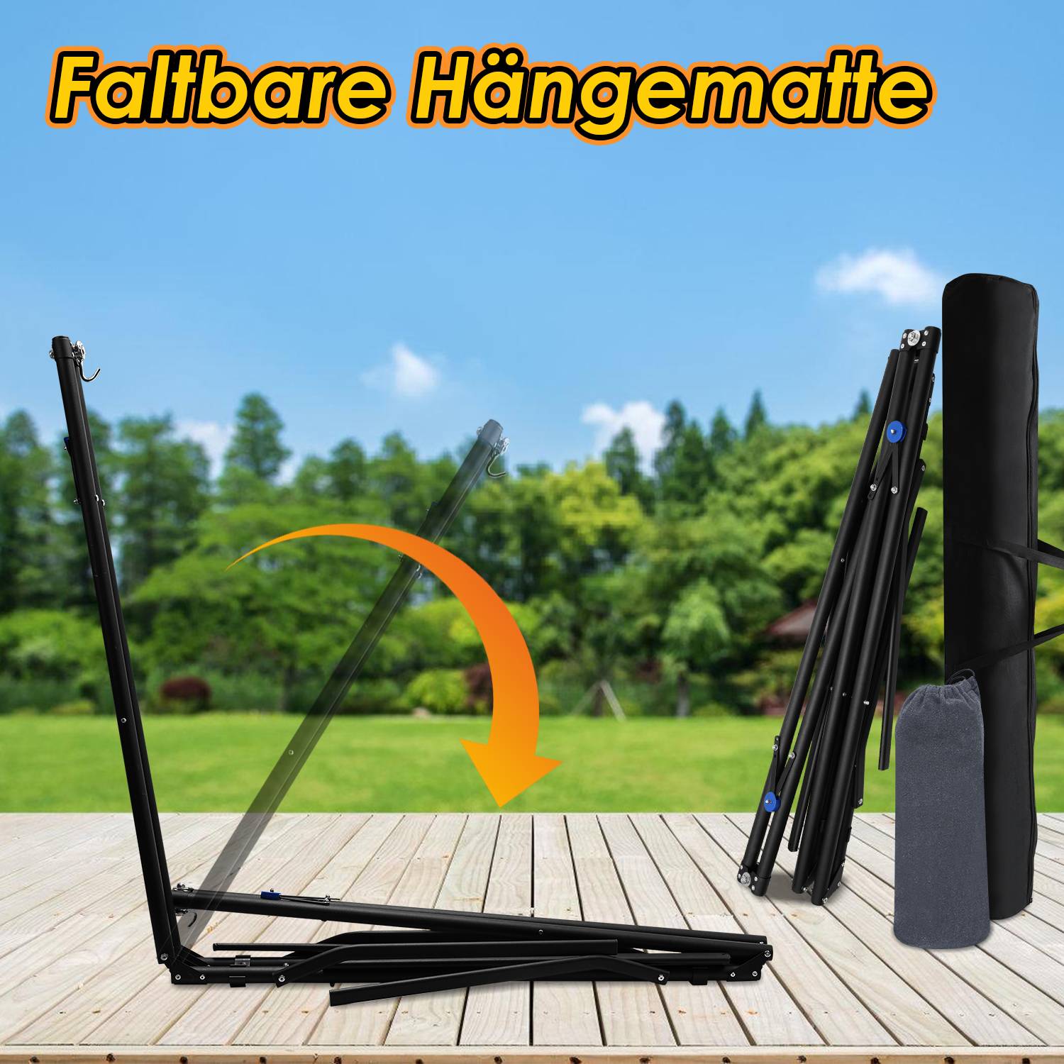 Hängematte mit Gestell Dunkelgrau bis 150kg Hängematten Outdoor Stabhängematte Hängesessel