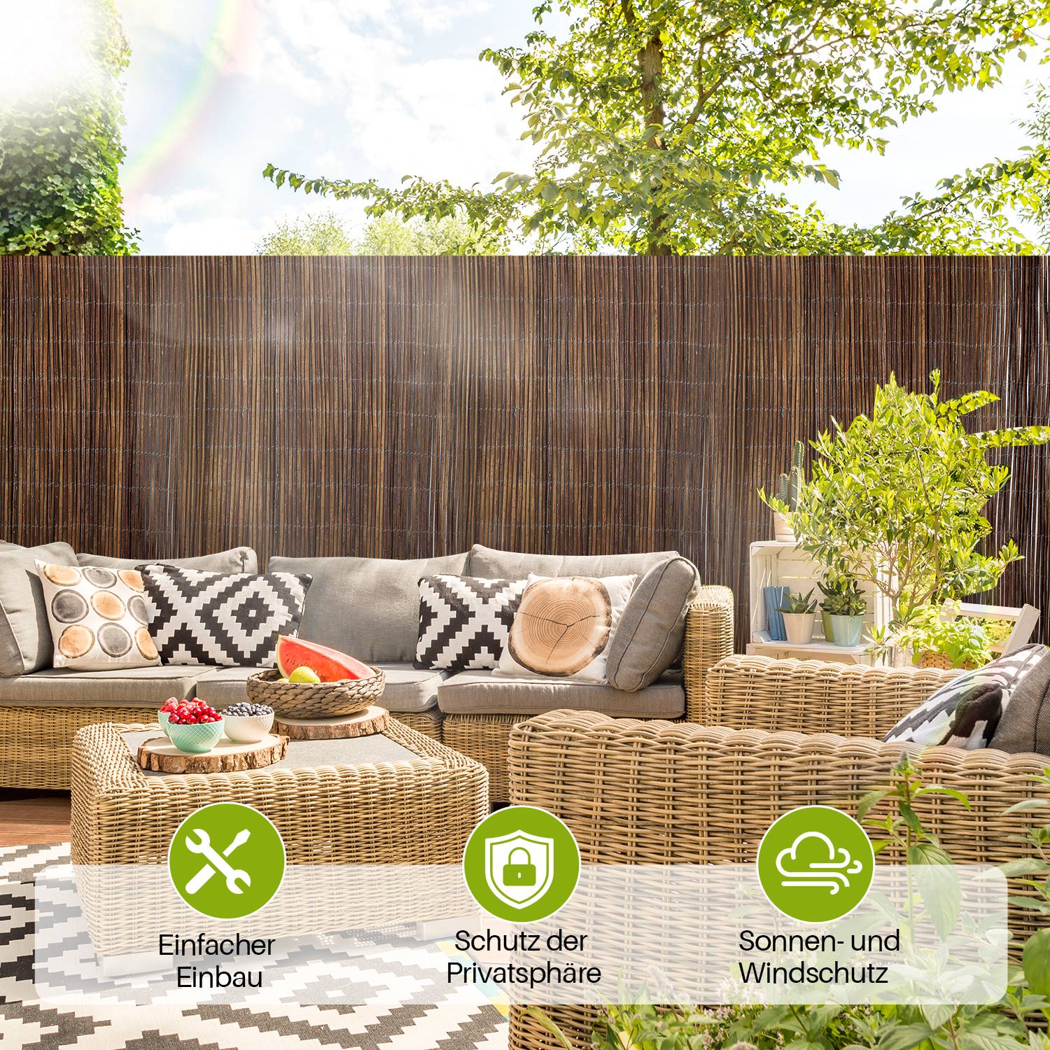 Weidenzaun Weidenmatte 120 x 300cm Sichtschutz Sichtschutzmatte Zaun für Garten, Terrasse und Balkon