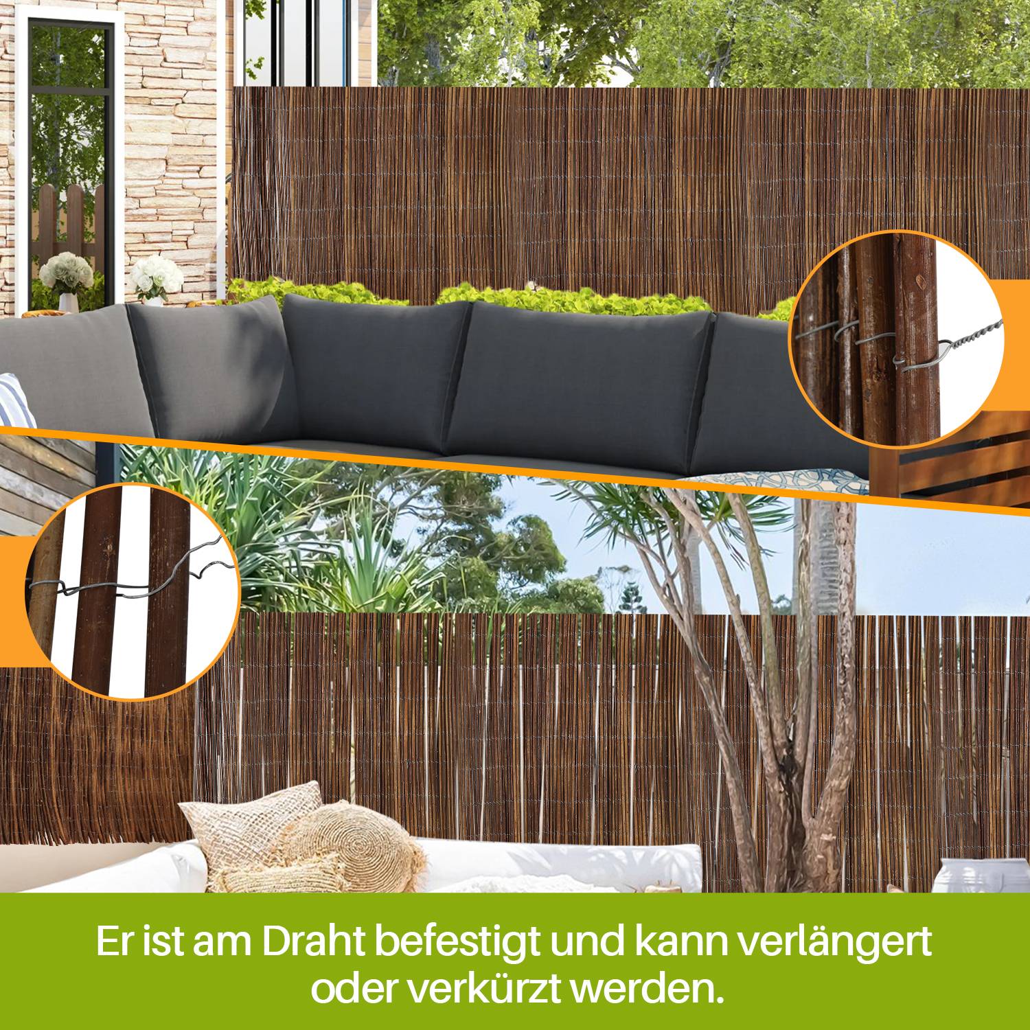 Weidenzaun Weidenmatte 180 x 300cm Sichtschutz Sichtschutzmatte Zaun für Garten, Terrasse und Balkon