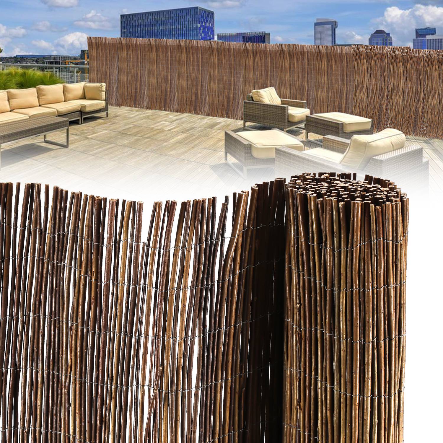 Weidenzaun Weidenmatte 100 x 500cm Sichtschutz Sichtschutzmatte Zaun für Garten, Terrasse und Balkon