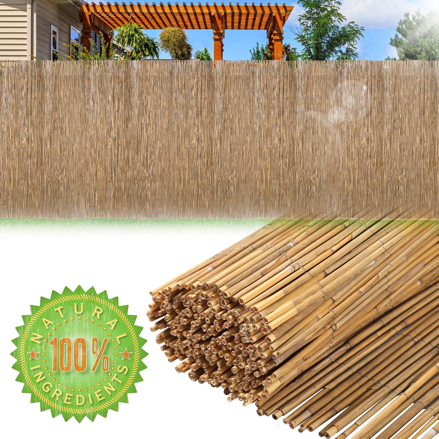 Schilfrohrmatte 80x300cm Schilfmatte Sichtschutzmatte Windschutz Sichtschutz für Balkon, Garten, Terrasse