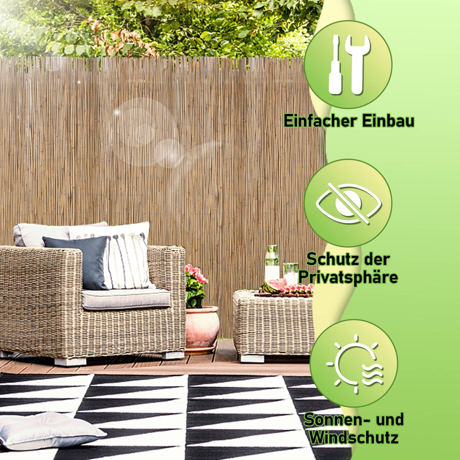 Schilfrohrmatte 180x300cm Schilfmatte Sichtschutzmatte Windschutz Sichtschutz für Balkon, Garten, Terrasse