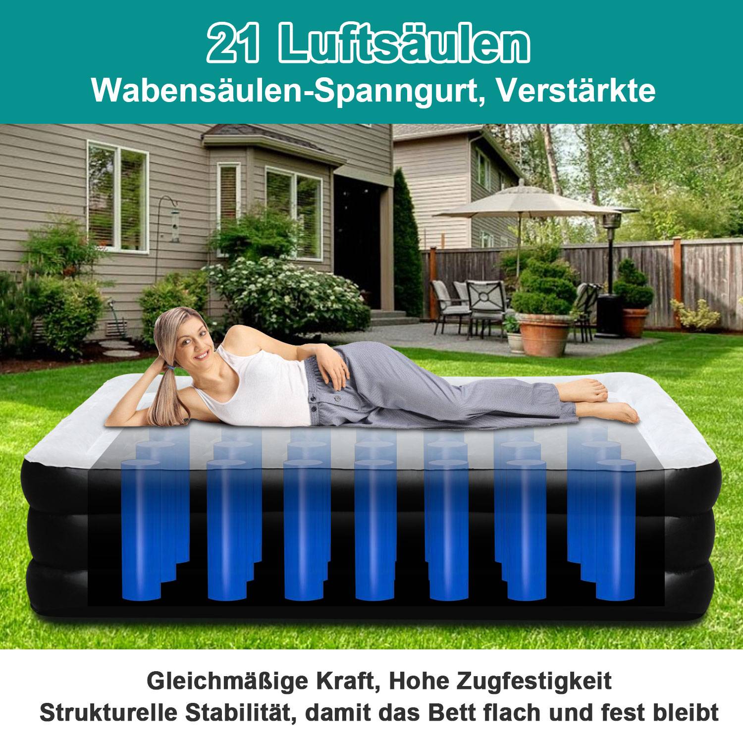 Luftmatratze 2 Personen Luftbett Selbstaufblasend 200 x 152 x 46cm Aufblasbare Matratze mit Elektrischer