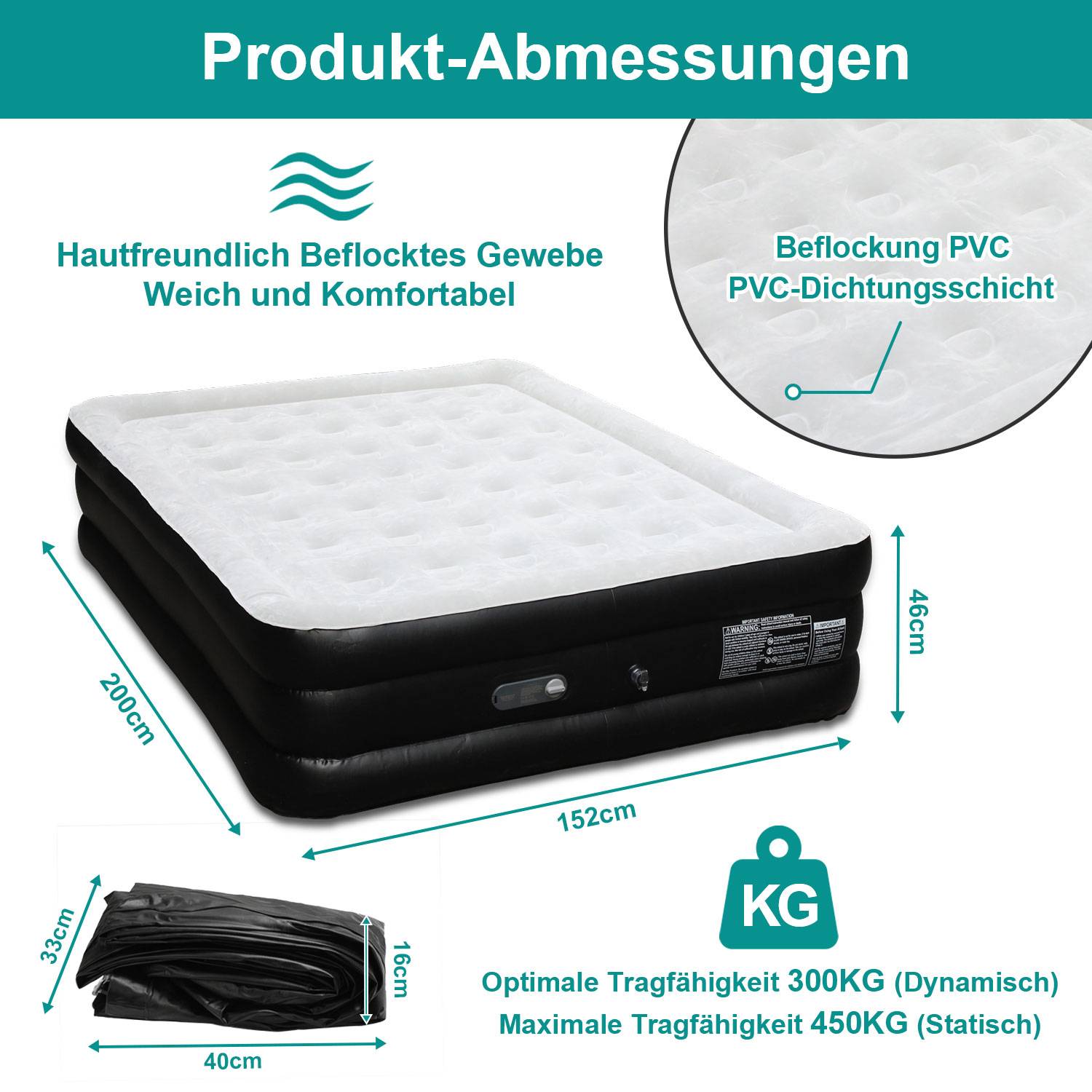 Luftmatratze 2 Personen Selbstaufblasend Luftbett Extra 200 x 152 x 46 cm