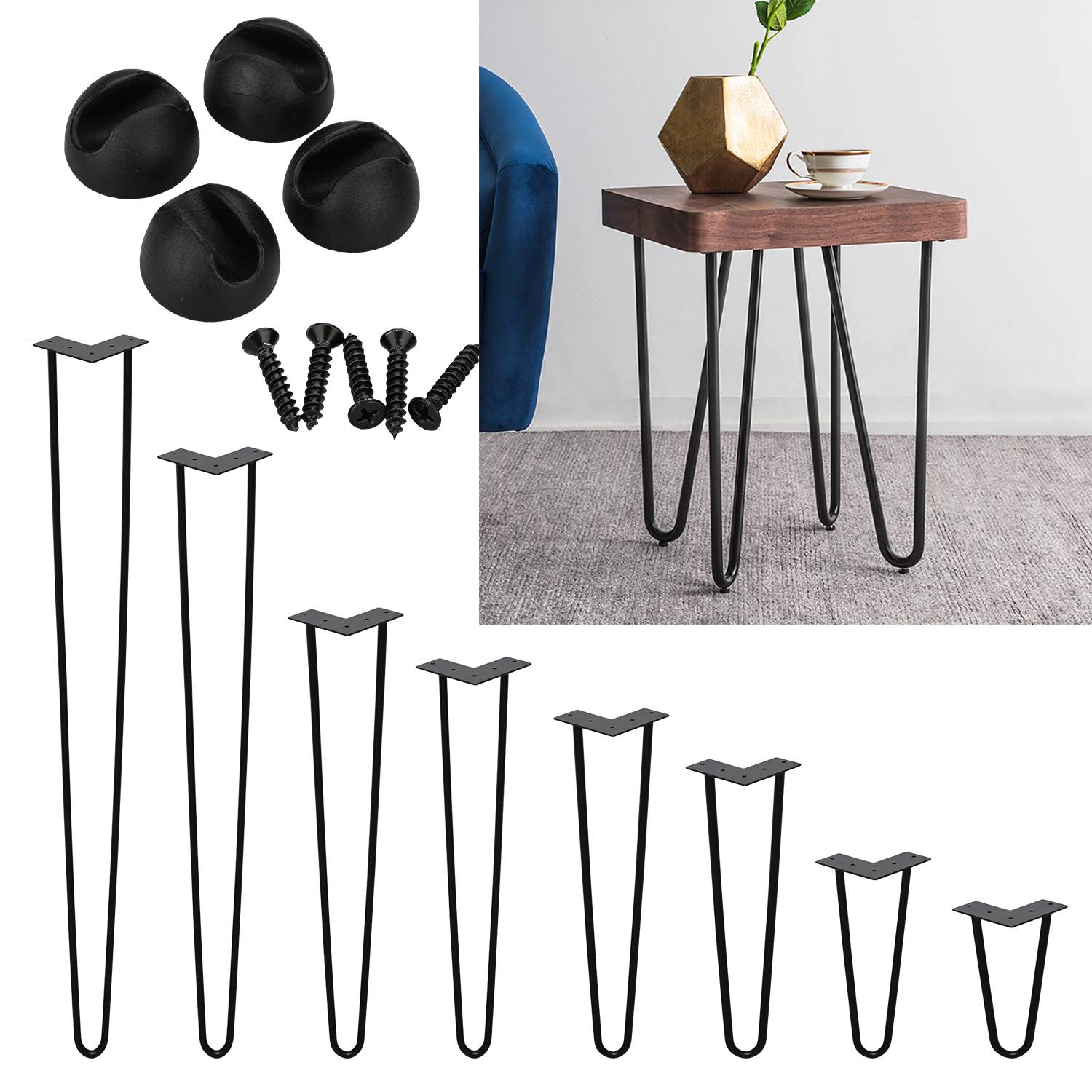 4x 72cm Hairpin Legs Tischbeine Haarnadelbeine 2 Bügel Tischgestell DIY Tischkufen Esstisch Schwarz