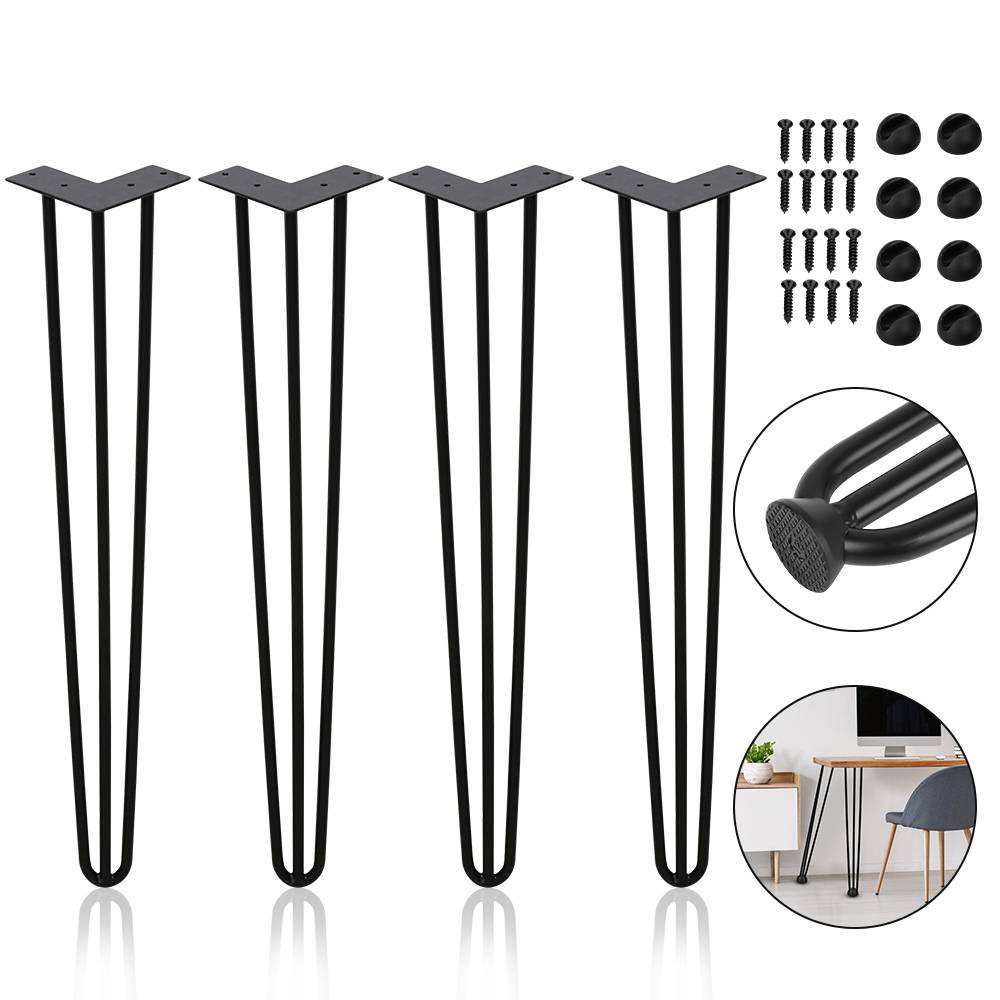 4x 40cm Hairpin Legs Tischbeine Haarnadelbeine 3 Bügel Tischgestell DIY Tischkufen Esstisch Schwarz