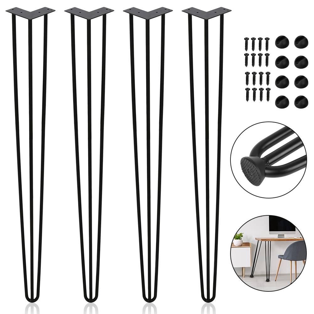 4x 61cm Hairpin Legs Tischbeine Haarnadelbeine 3 Bügel Tischgestell DIY Tischkufen Esstisch Schwarz