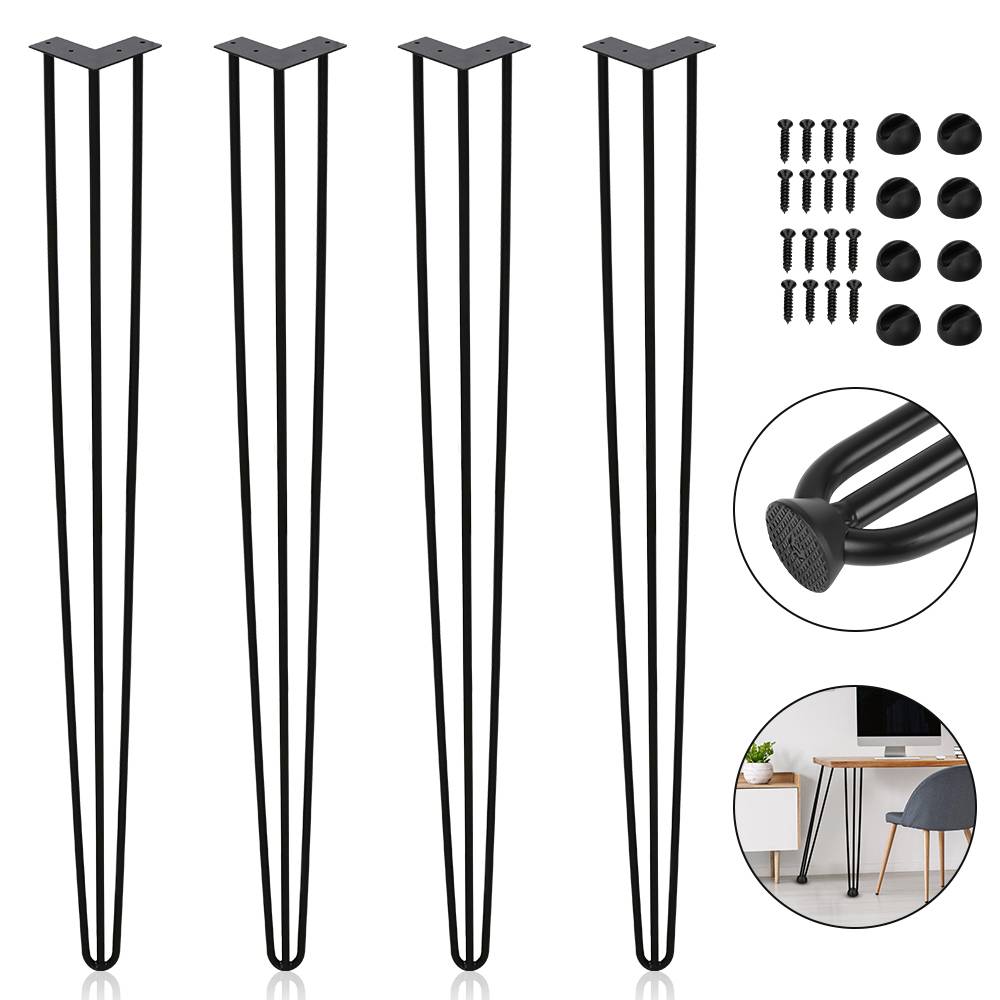 4x 72cm Hairpin Legs Tischbeine Haarnadelbeine 3 Bügel Tischgestell DIY Tischkufen Esstisch Schwarz