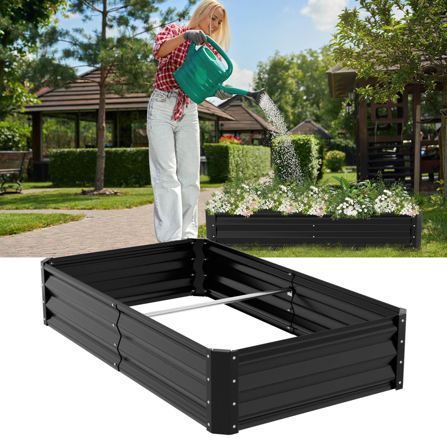 Hochbeet Gemüsebeet Pflanzbeet Metall Pflanzkasten für Garten ideal 160x90x30 cm Schwarz