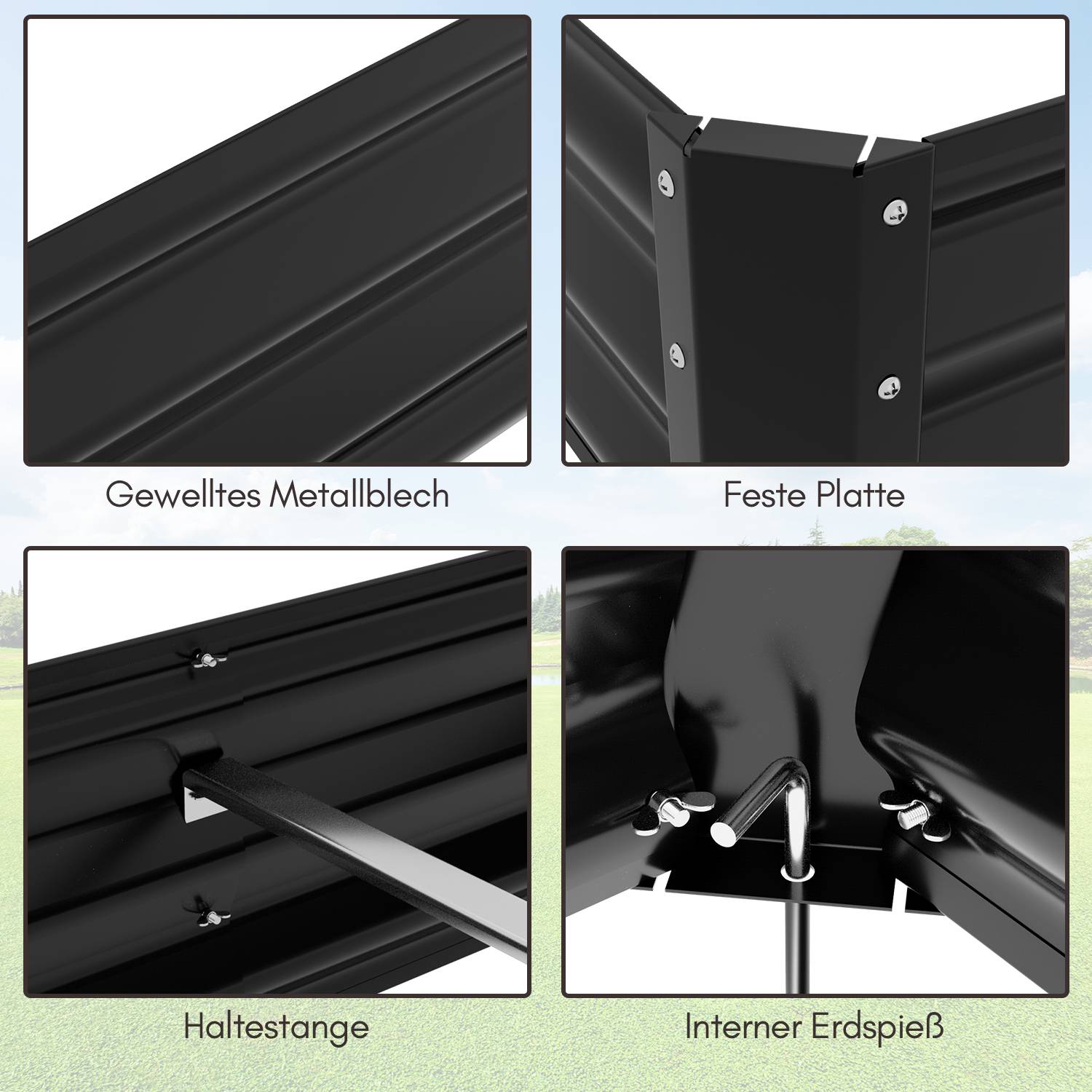 Hochbeet Gemüsebeet Pflanzbeet Metall Pflanzkasten für Garten ideal 160x90x30 cm Schwarz