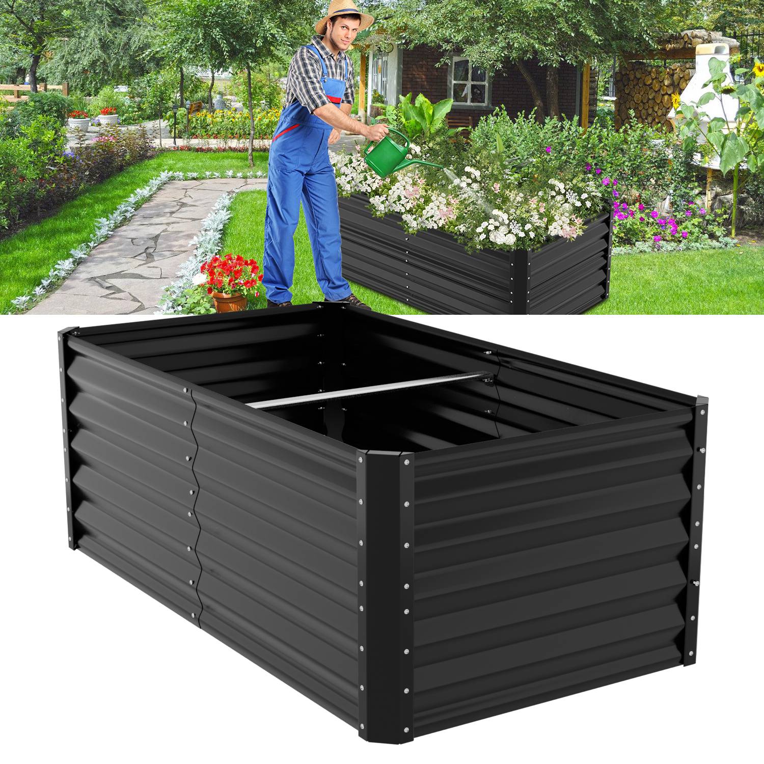 Hochbeet Gemüsebeet Pflanzbeet Metall Pflanzkasten für Pflanzen 160x90x60 cm Schwarz Pflanzkasten