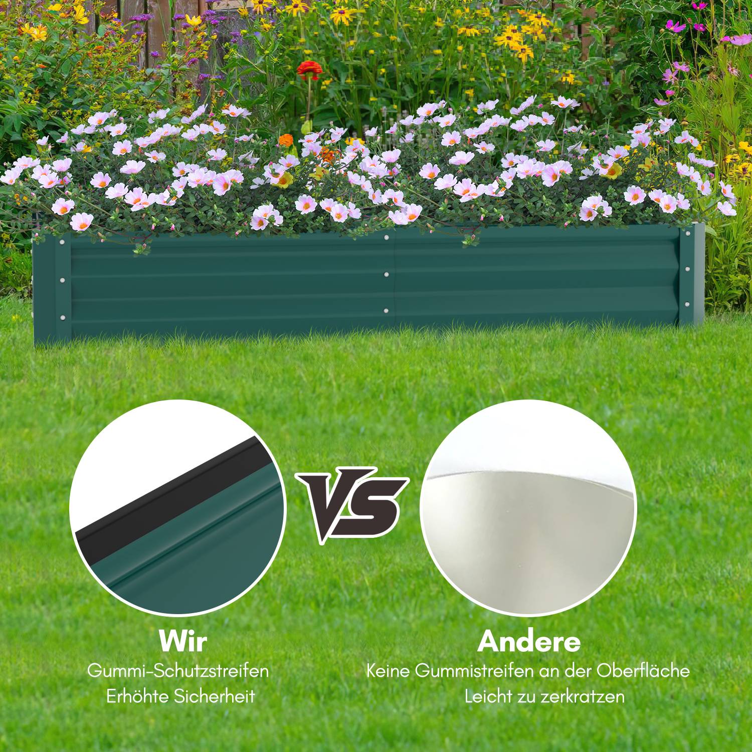 Hochbeet Gemüsebeet Pflanzbeet Stahl Pflanzkasten Blumenbeet Kräuterbeet 240x90x60 cm Grün