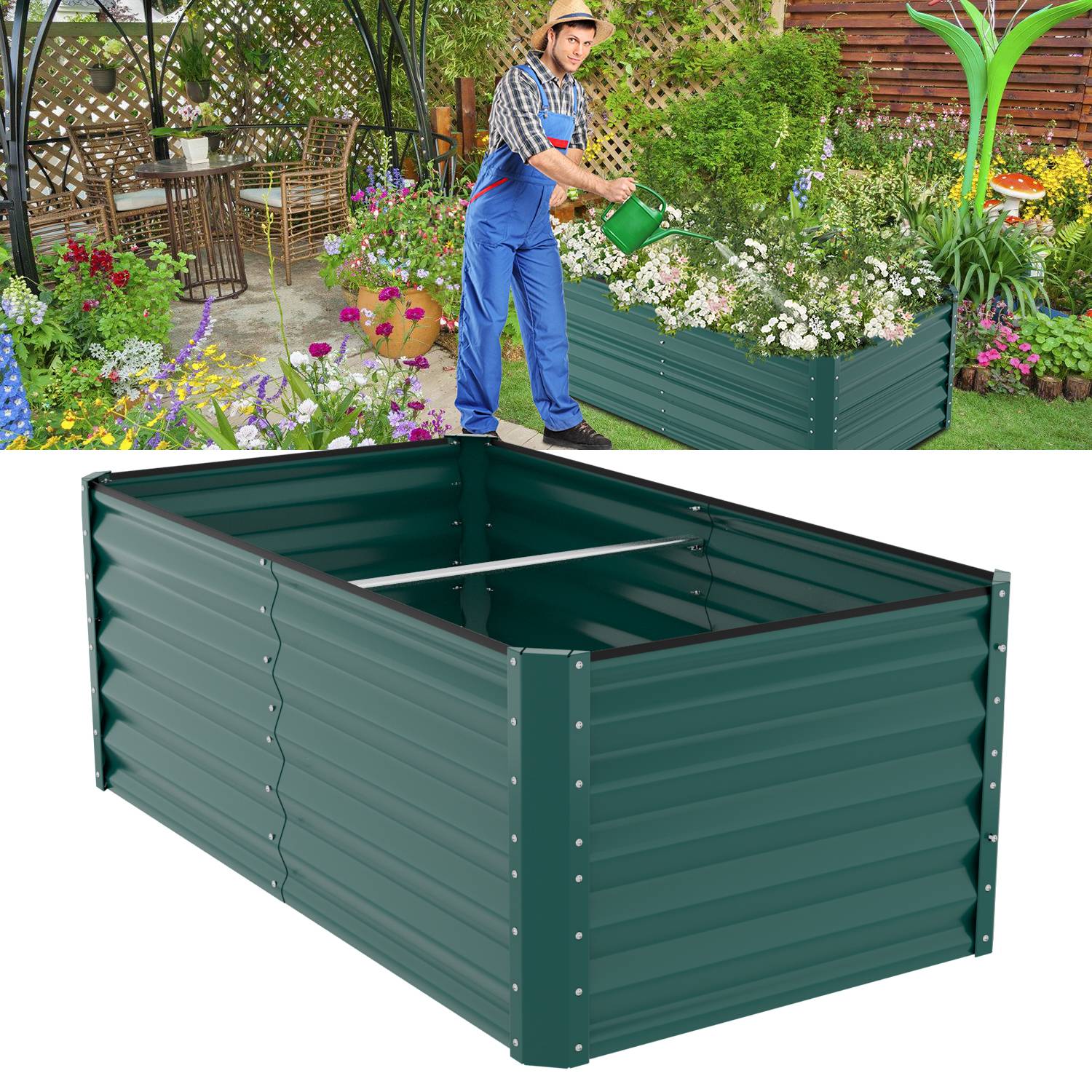 Hochbeet Gemüsebeet Pflanzbeet Grün Metall Pflanzkasten für Pflanzen 160x90x60 cm Stahl Pflanzkasten