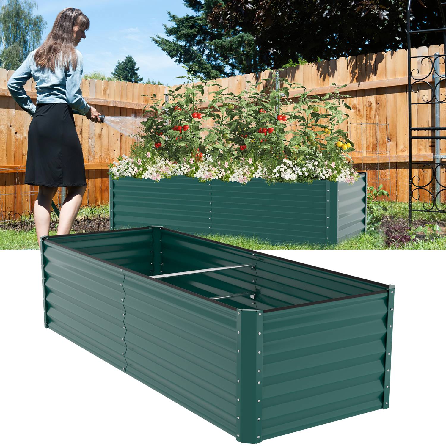 Hochbeet Gemüsebeet Pflanzbeet Stahl Pflanzkasten Blumenbeet Kräuterbeet 240x90x60 cm Grün