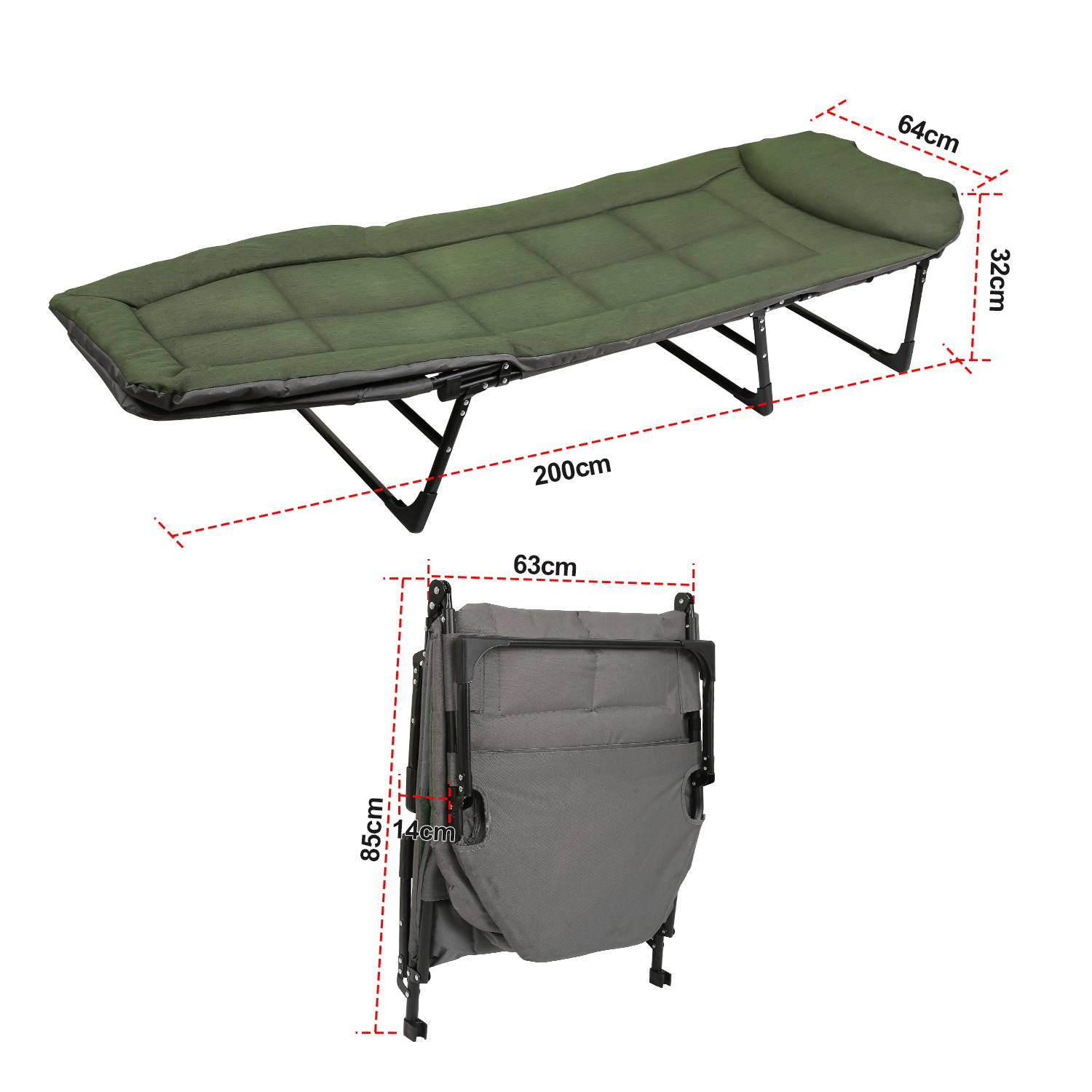 Karpfenliege, Angelliege bis 150kg belastbar, Campingliege,Campingbett klappbar