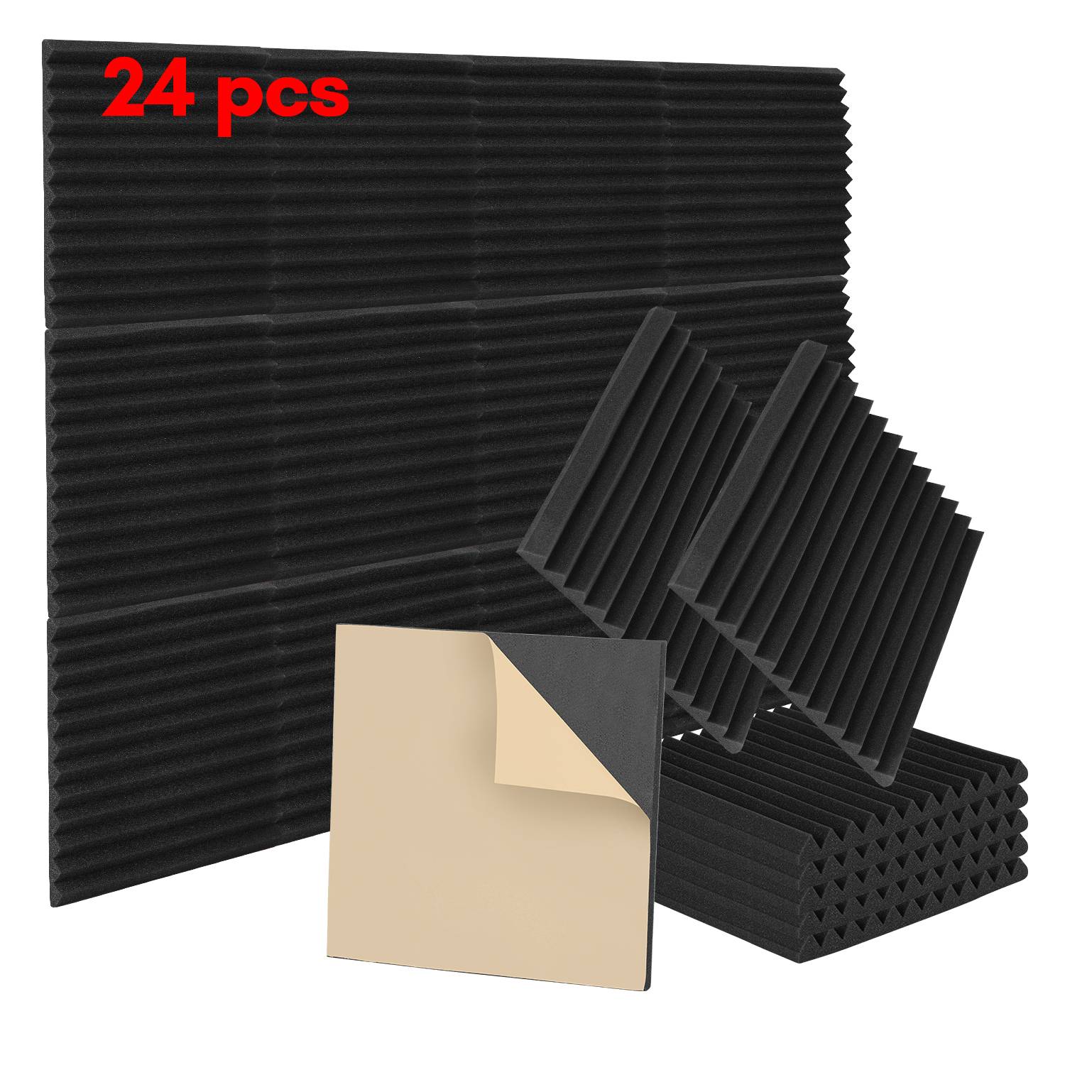 24 Stück Akustikschaumstoff Akustikschaum Matten Dreiecksnut 30 x 30 x 2.5cm Schalldämmmatten zur effektiven Schaumstoff Fliesen Schwarz