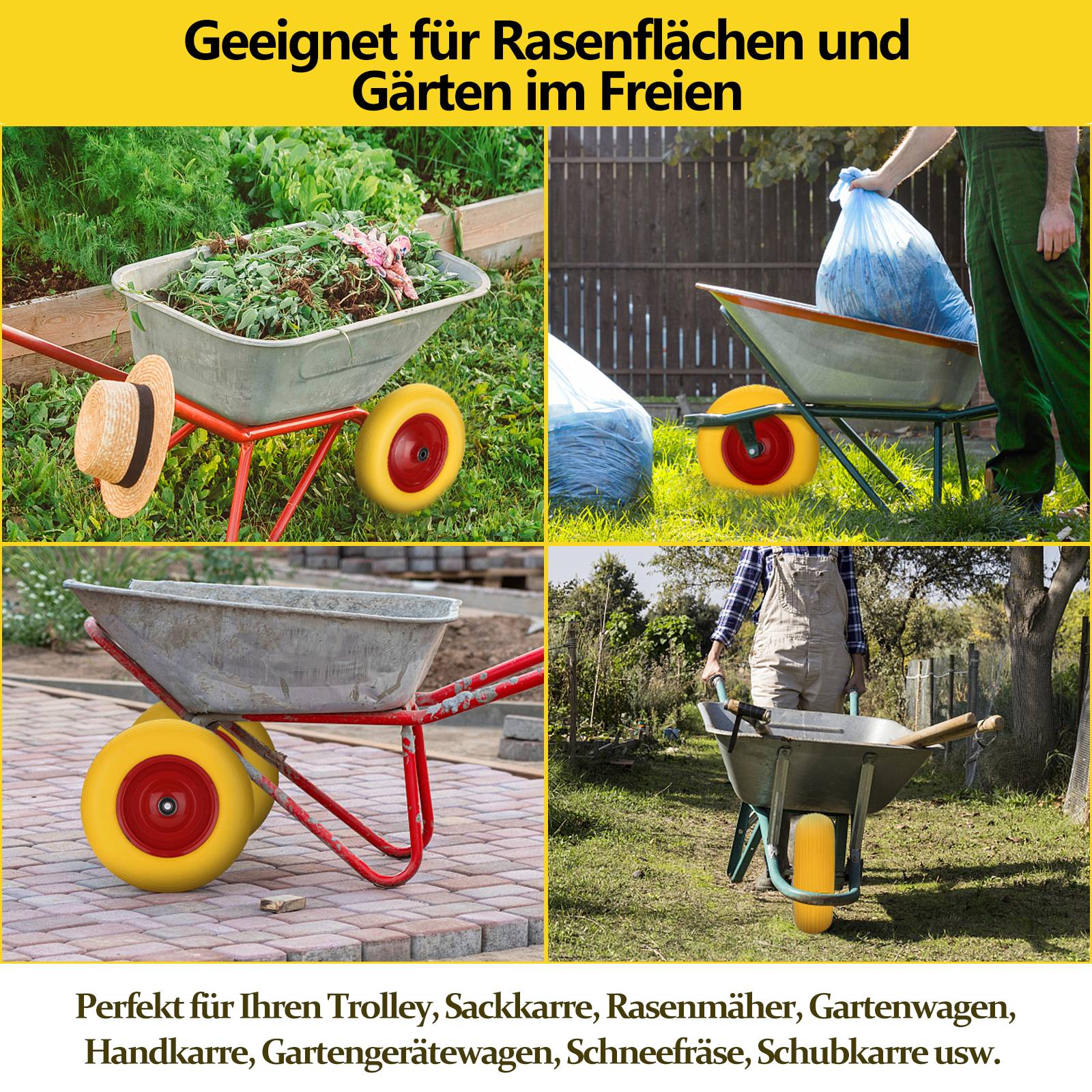 Schubkarrenrad pannensicher 4.80 / 4.00 - 8 mit Achse Ersatzrad Vollgummi Schubkarre PU
