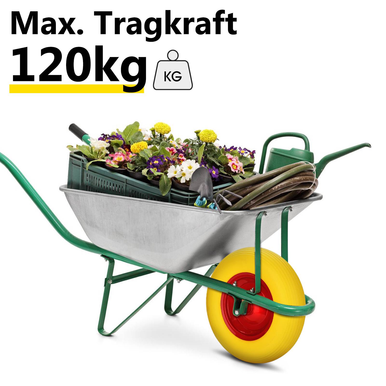 Schubkarrenrad pannensicher 4.80 / 4.00 - 8 mit Achse Ersatzrad Vollgummi Schubkarre PU
