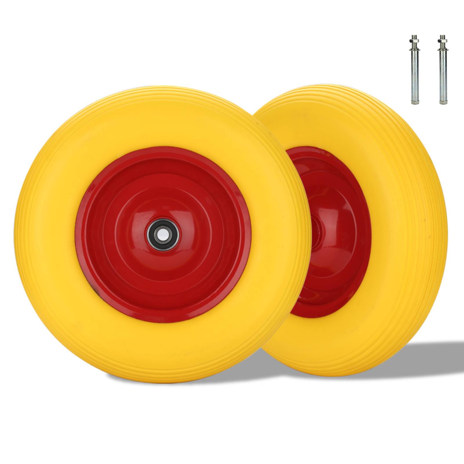 2x Schubkarrenrad Vollgummi Gelb 4.80/4.00-8 - Ø390 x 95mm Ersatzrad Schubkarrenreifen