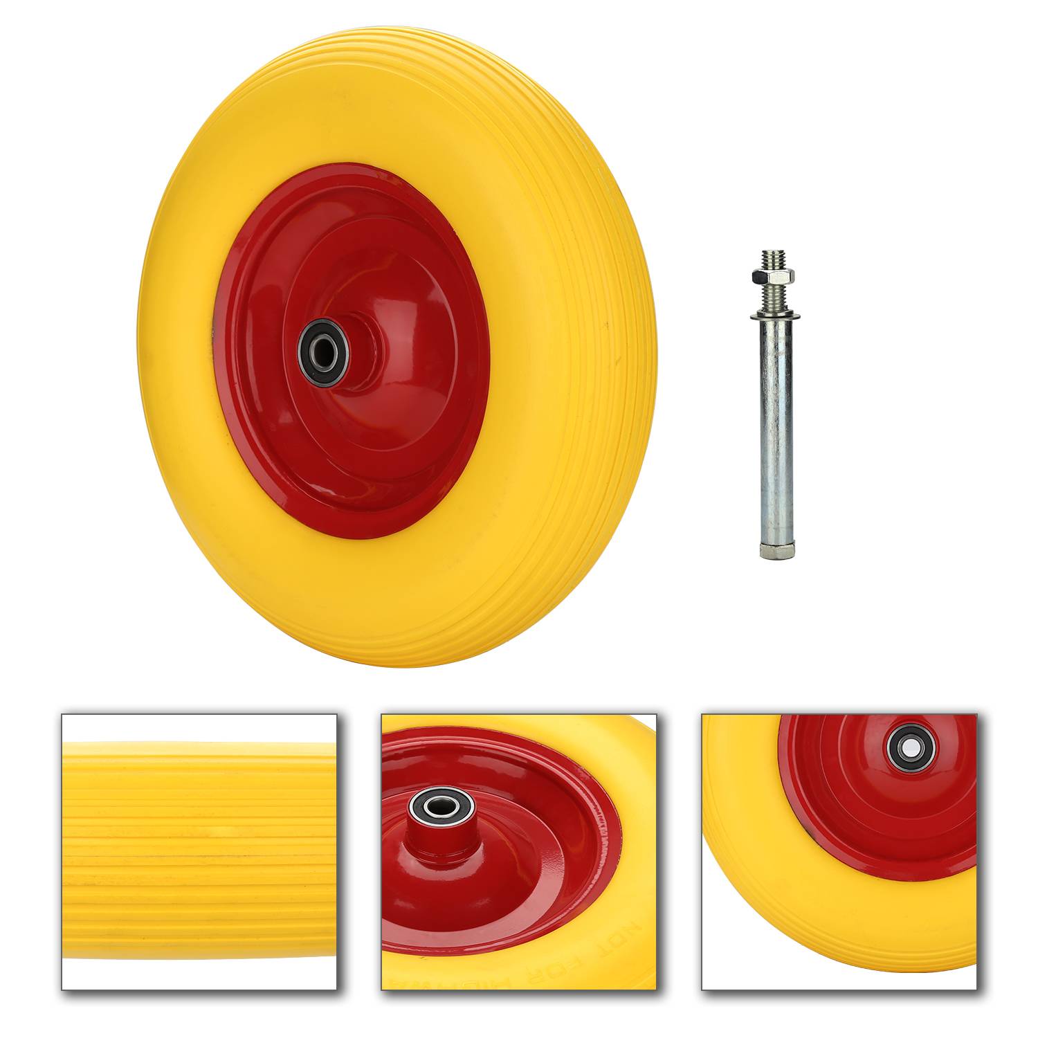 4x Schubkarrenrad Vollgummi Gelb 4.80/4.00-8 - Ø390 x 95mm Ersatzrad Schubkarrenreifen