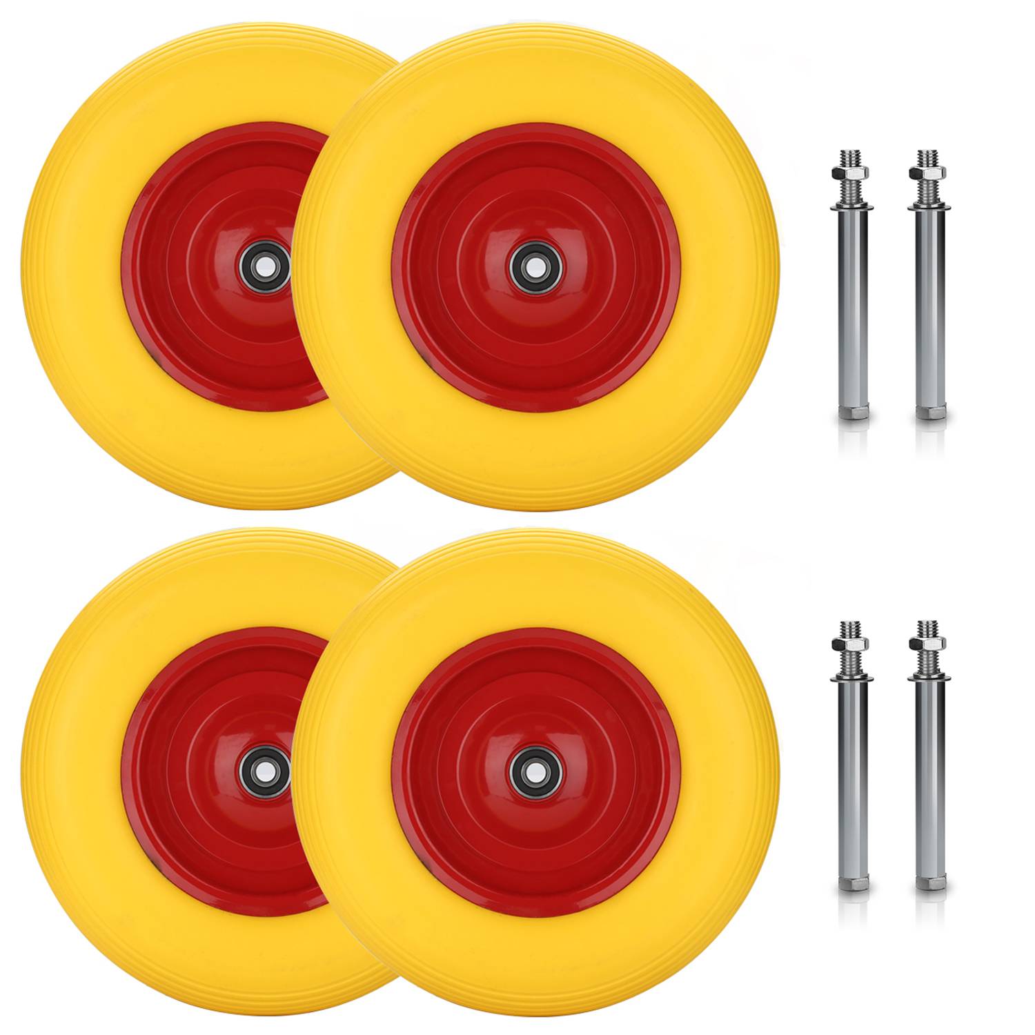 4x Schubkarrenrad Vollgummi Gelb 4.80/4.00-8 - Ø390 x 95mm Ersatzrad Schubkarrenreifen