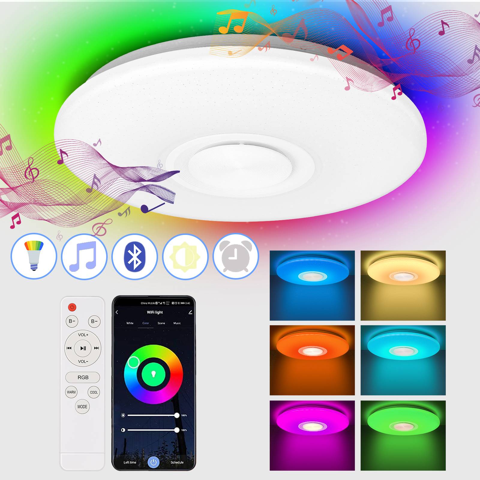 Deckenleuchte LED 36W Musik Deckenlampe bluetooth Lautsprecher APP Deckenlampe Mit Fernbedienung für Schlafzimmer Treppenhaus Küche