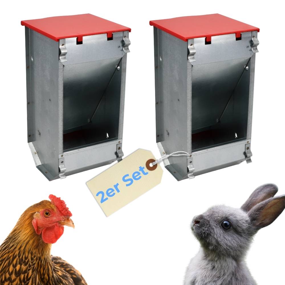 2er Set Hühner Futterautomat Futterspender Hühnerstall Kaninchen Futterautomat Geflügel Futterspender Futtertrog mit Deckel Futterspender Metall Ka