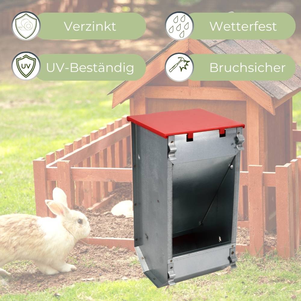 2er Set Hühner Futterautomat Futterspender Hühnerstall Kaninchen Futterautomat Geflügel Futterspender Futtertrog mit Deckel Futterspender Metall Ka