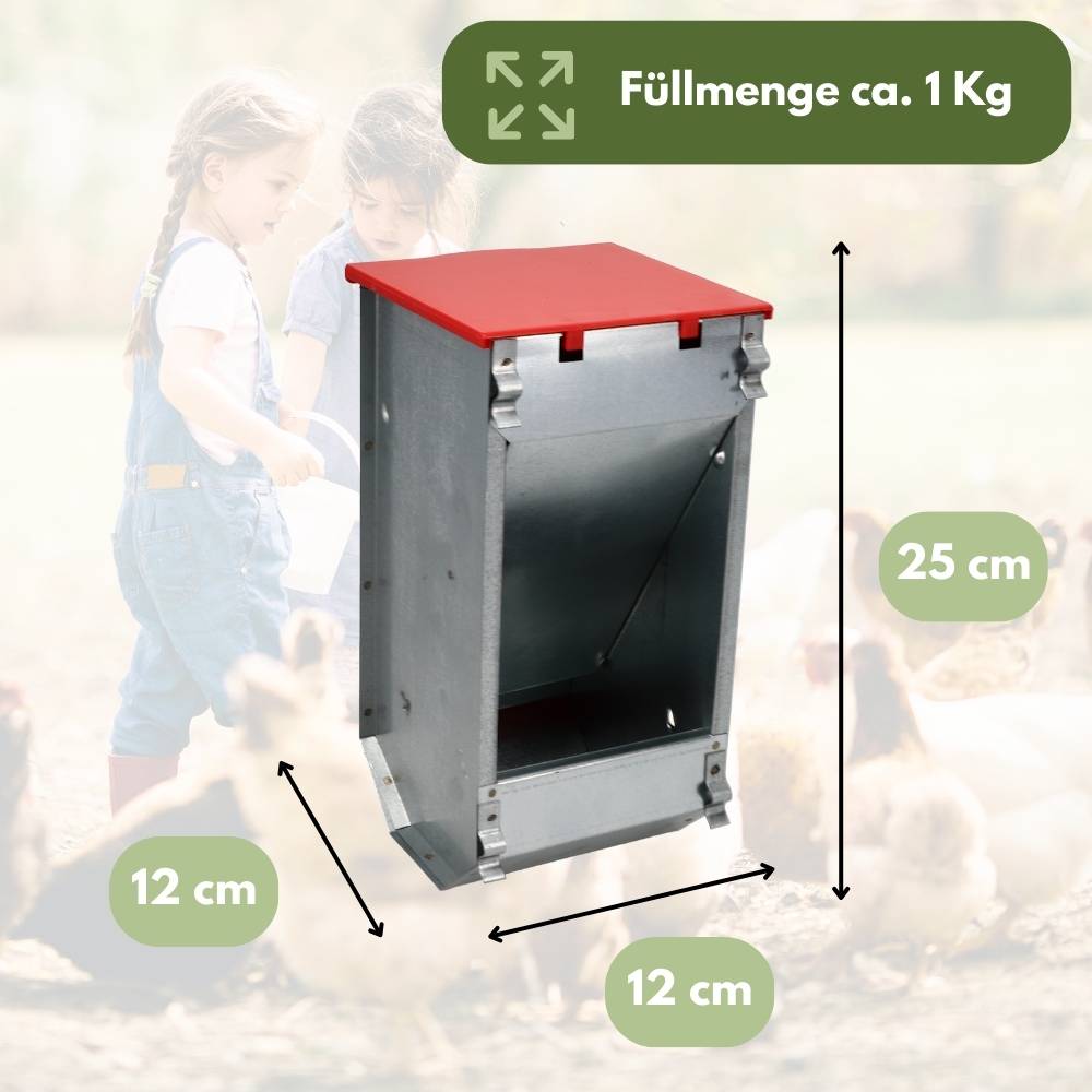 2er Set Hühner Futterautomat Futterspender Hühnerstall Kaninchen Futterautomat Geflügel Futterspender Futtertrog mit Deckel Futterspender Metall Ka