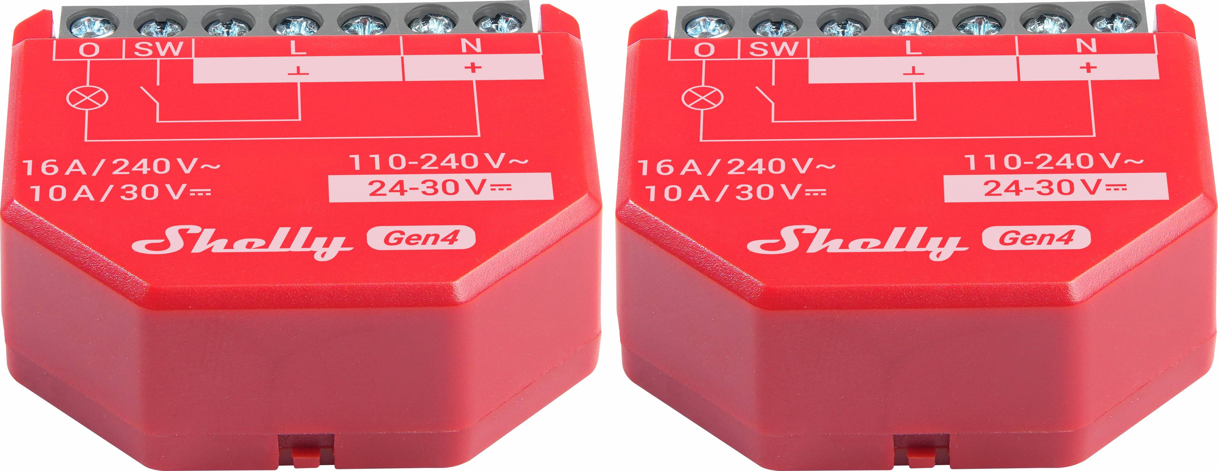 SHELLY Relais 1PM Gen4, 16 A, WLAN, Bluetooth, rot, 2 Stück